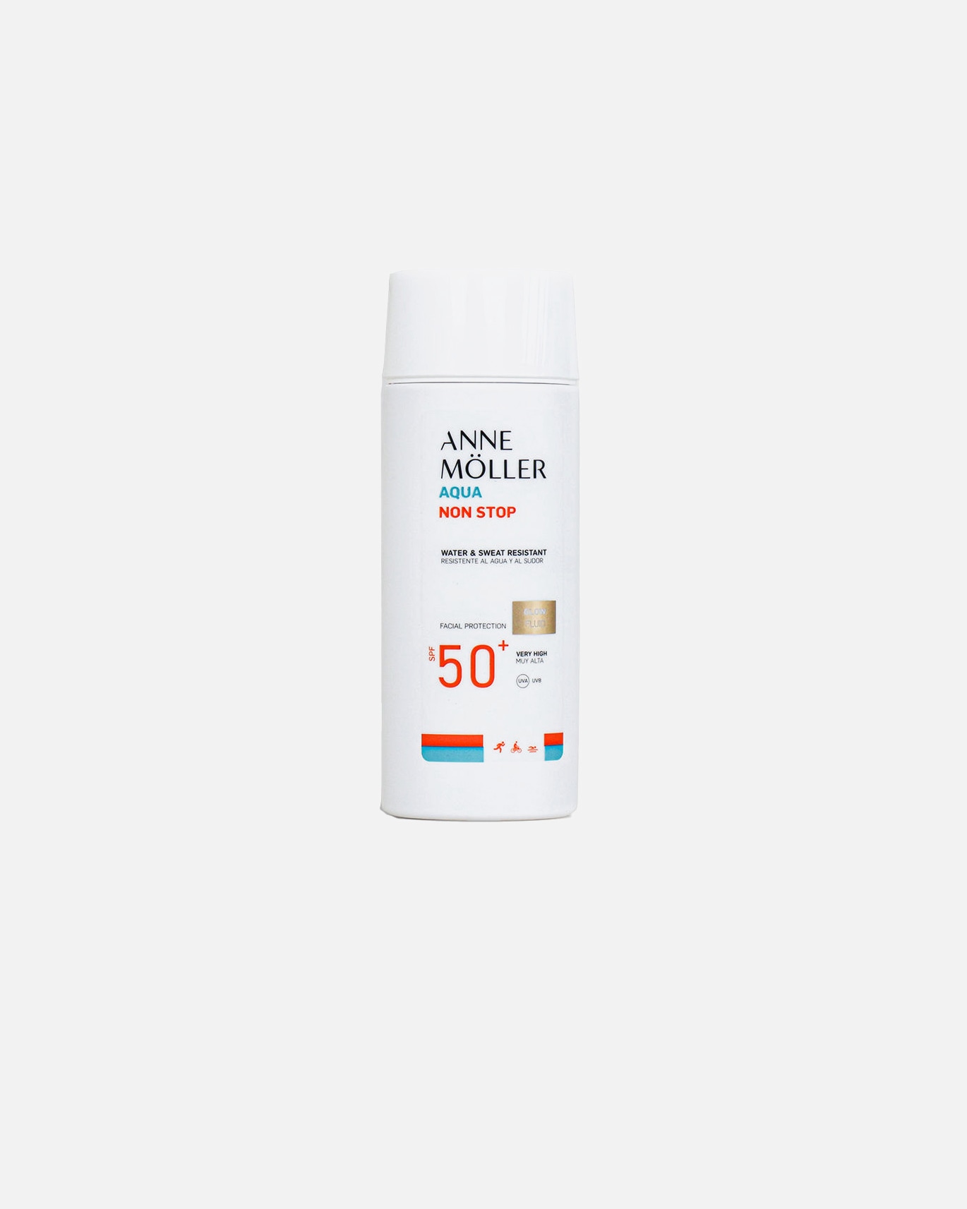 Krem do opalania dla Unisex Anne Möller AQUA NON STOP wodoodporny i odporny na pot płyn rozświetlający SPF50+ 75 ml