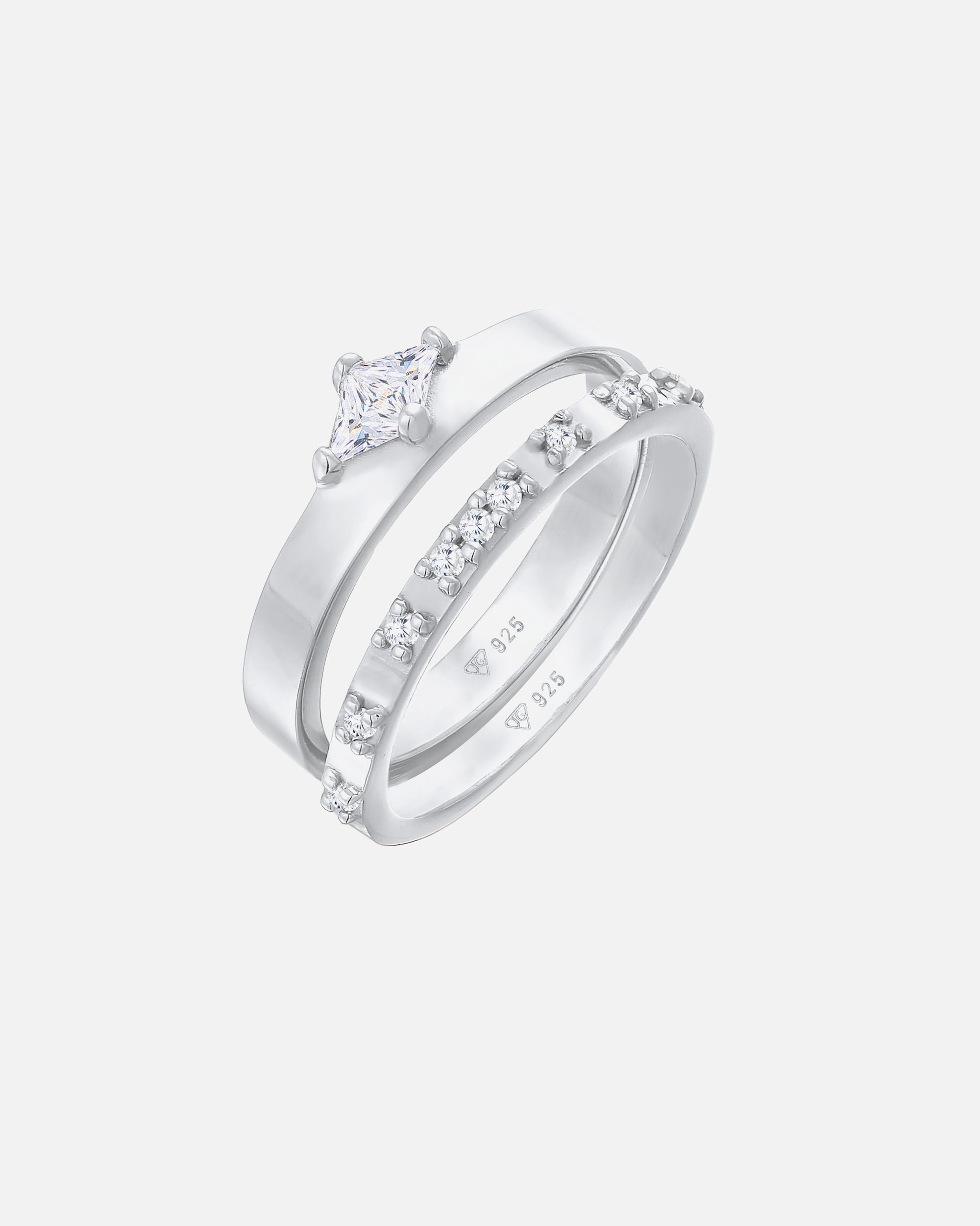 Pierścionek dla Kobieta Elli Damski zestaw soliter zaręczyny z kryształami cyrkonii w srebrze 925 Sterling Silver 56