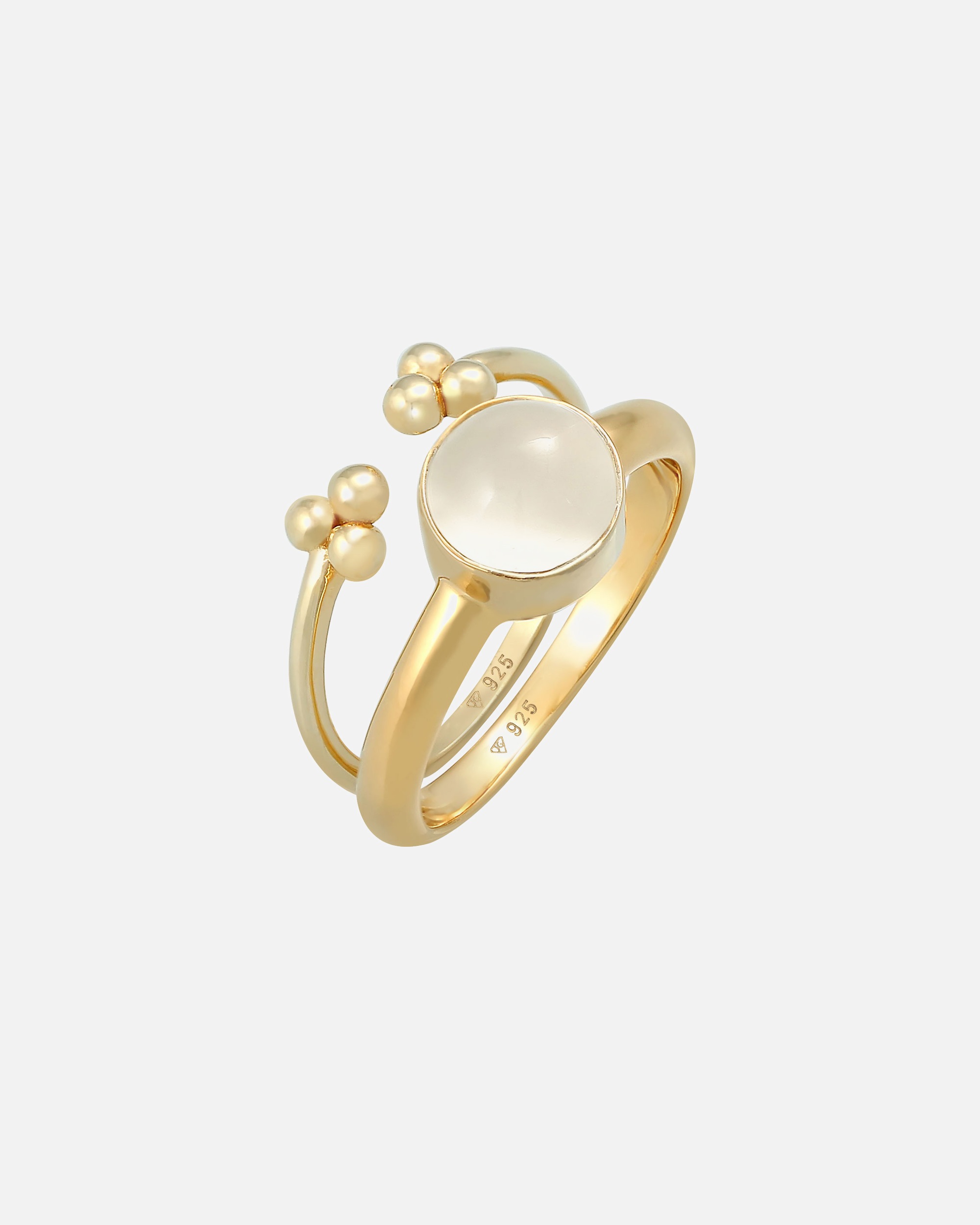 Pierścionek dla Kobieta Elli PREMIUM Damski Duet Klasyczny Elegancki Trend Minimalny z kamieniem księżycowym w pozłacanym srebrze próby 925 Sterling Silver 56
