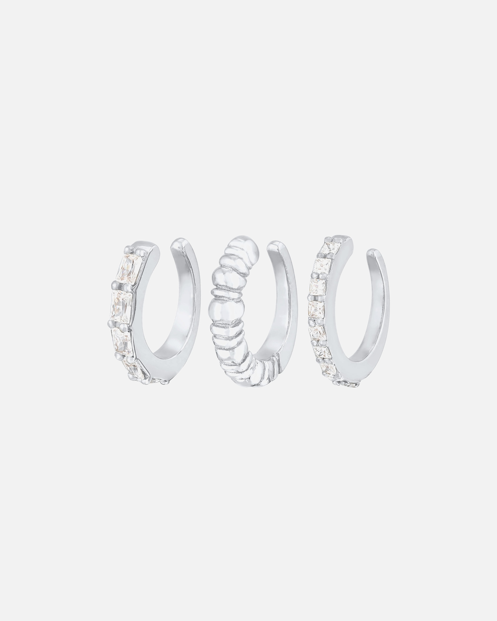 Ozdoba ucha dla Kobieta Elli PREMIUM Damskia nausznica zestaw 3 części falistych struktur z kryształami cyrkonii w pozłacanym srebrze 925 Sterling Silver silberfarben