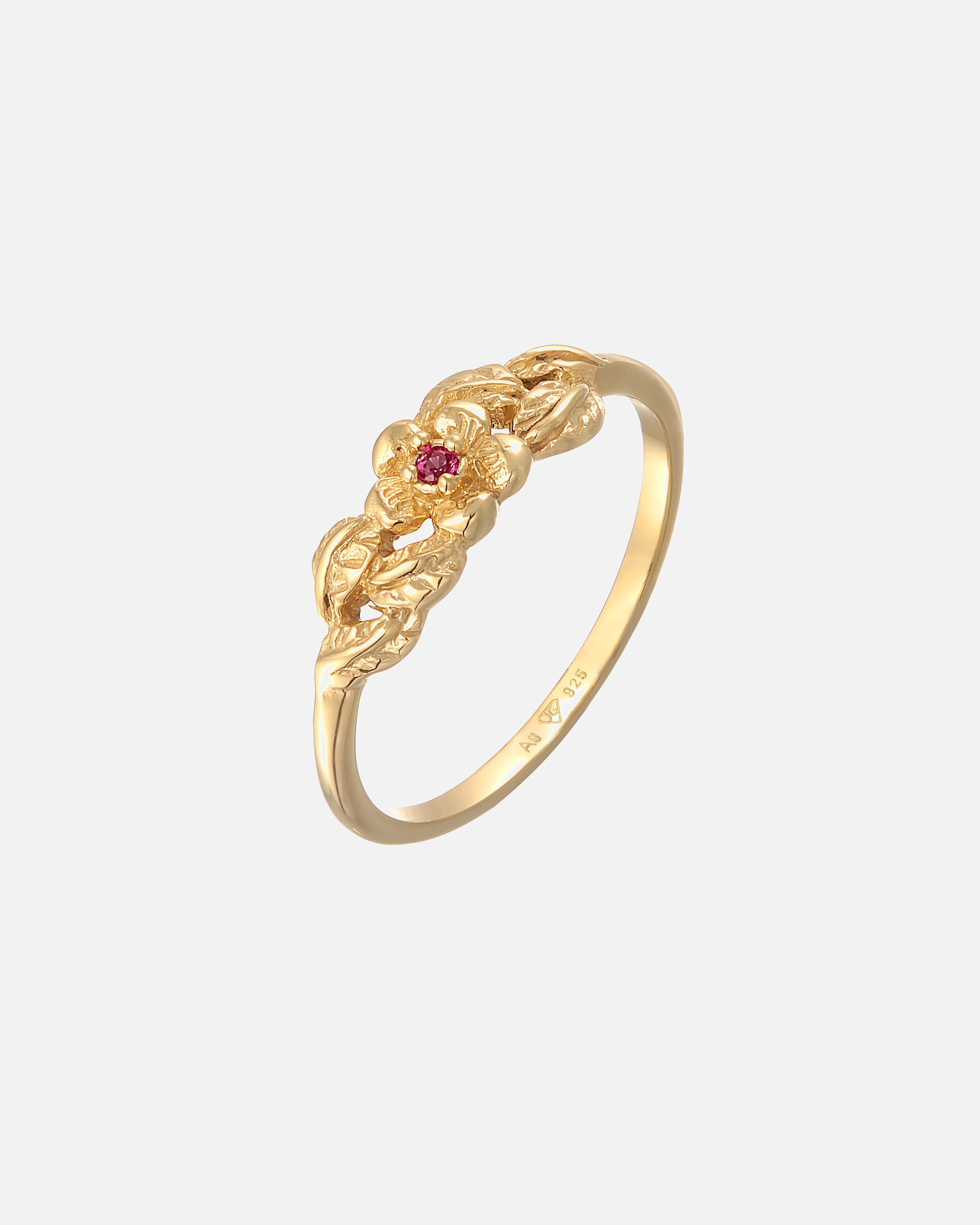 Pierścionek dla Kobieta Elli Damski kwiat z syntetycznym rubinem w pozłacanym srebrze próby 925 Sterling Silver 54