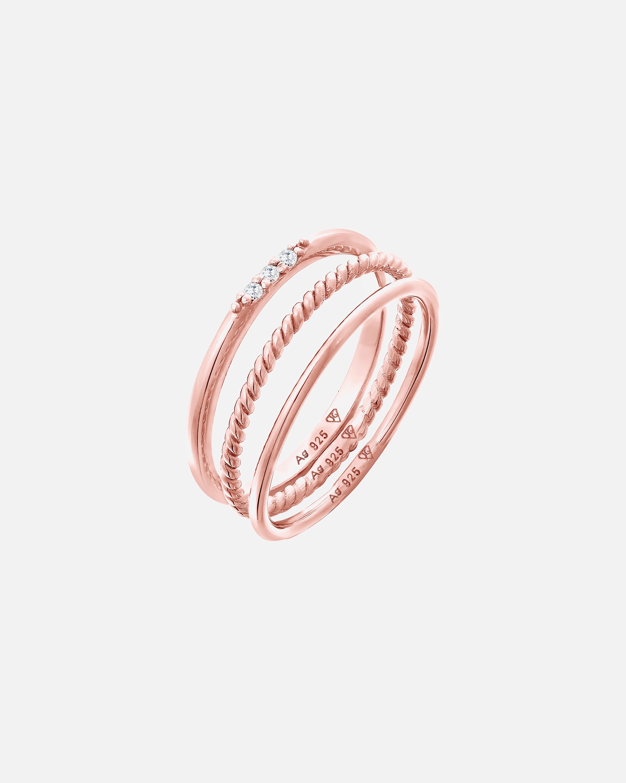 Pierścionek dla Kobieta Elli Damski do łączenia Basic zestaw 3 częściowy z kryształami cyrkonii w srebrze 925 Sterling Silver 54