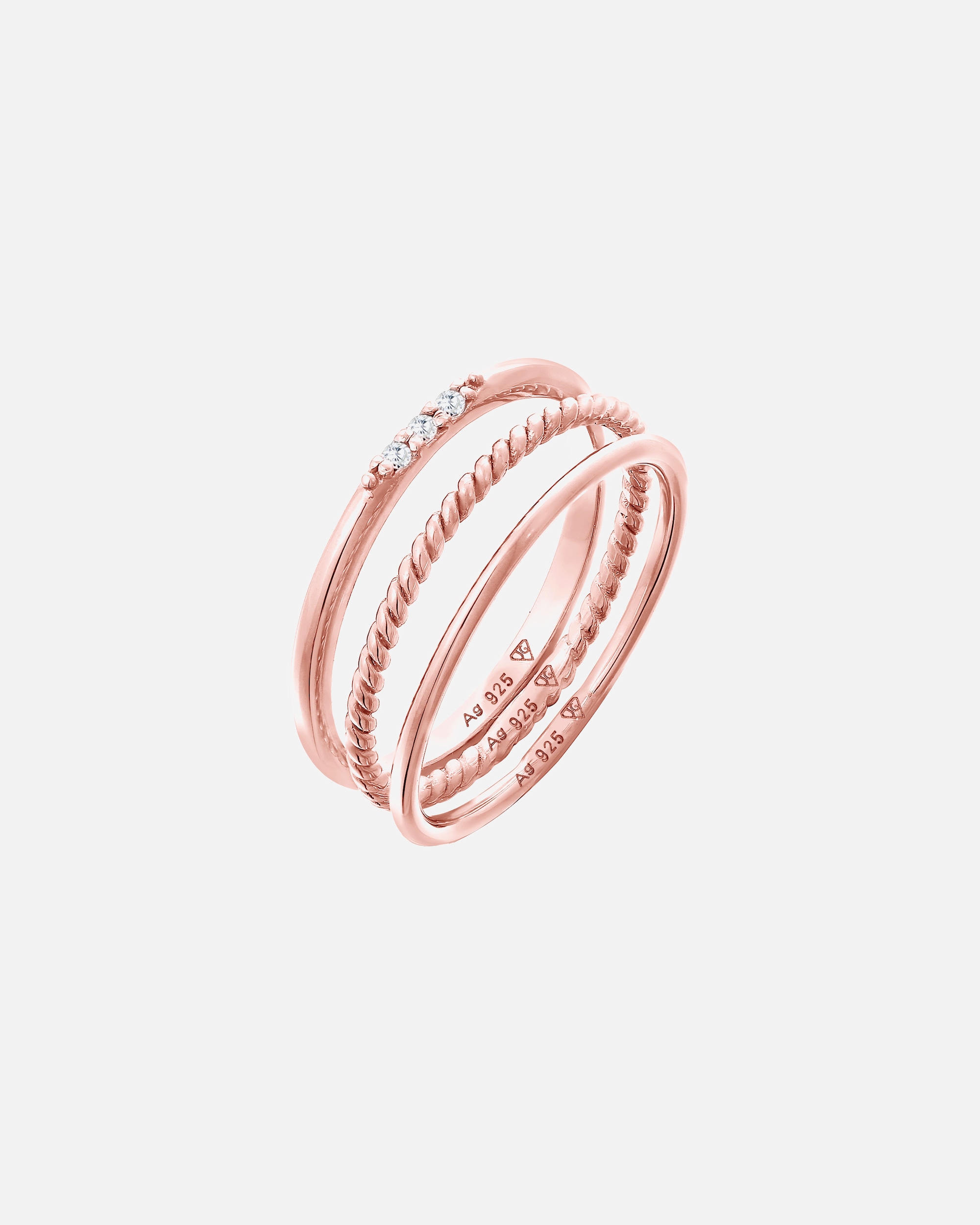 Pierścionek dla Kobieta Elli Damski do łączenia Basic zestaw 3 częściowy z kryształami cyrkonii w srebrze 925 Sterling Silver 56