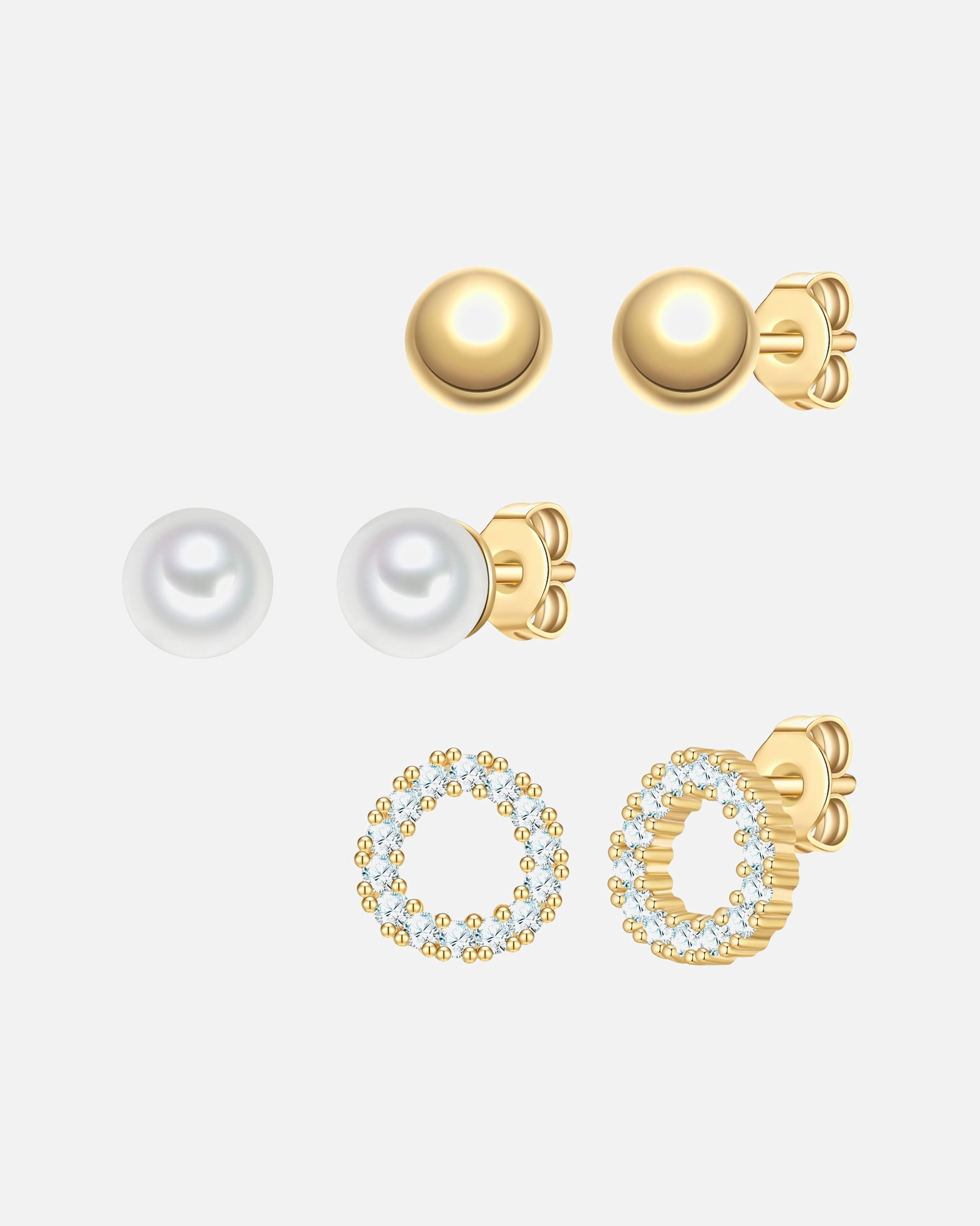 Kolczyki dla Kobieta Yokoamii Kolczyki z pozlacanego mosiadzu z perla cyrkoniowa (synth.) 4,9/5,1/6,7 mm