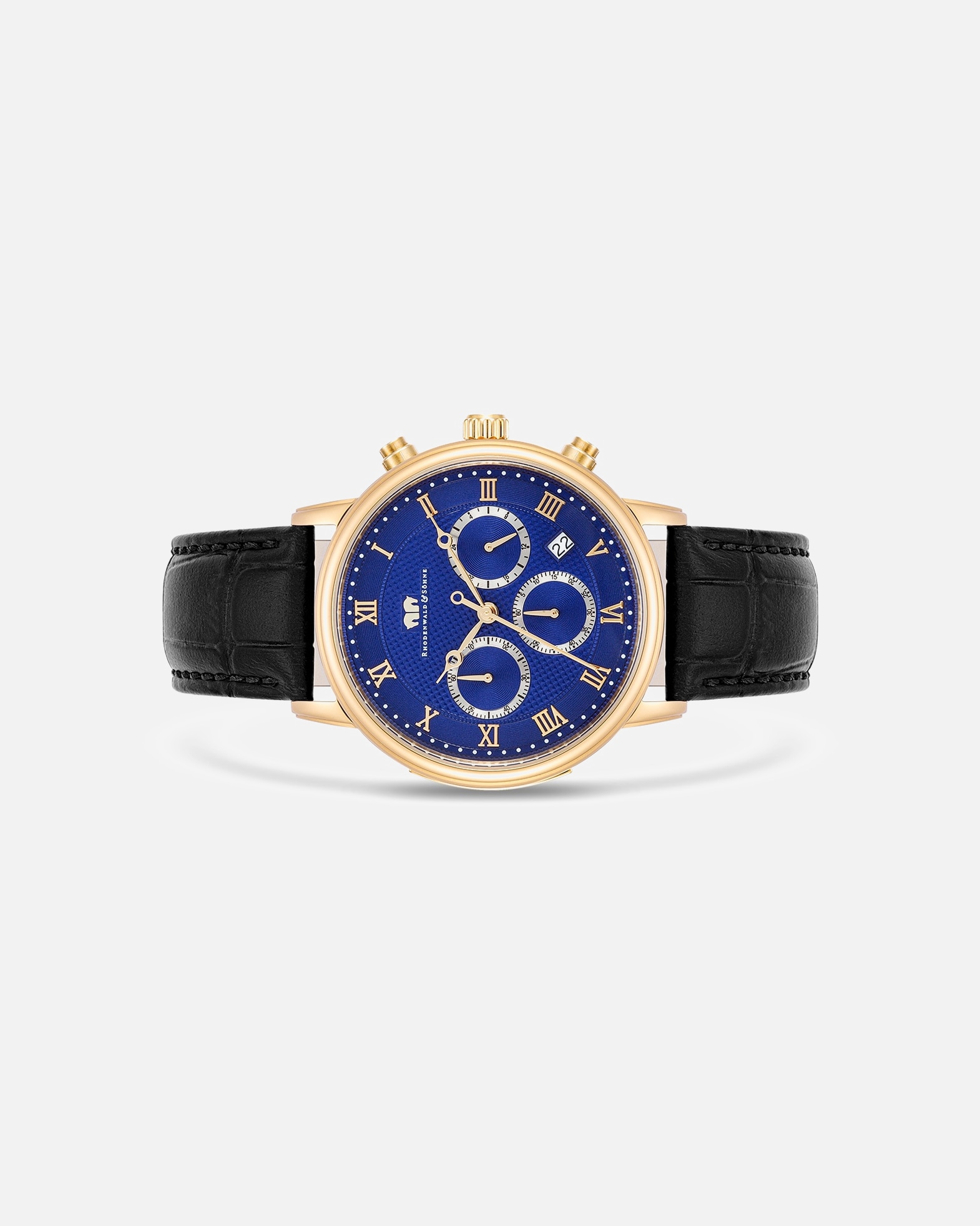 Zegar dla Mężczyzna Rhodenwald & Söhne Chronograf Moonlight żółte złoto Skóra naturalna Czarny 40,0 mm