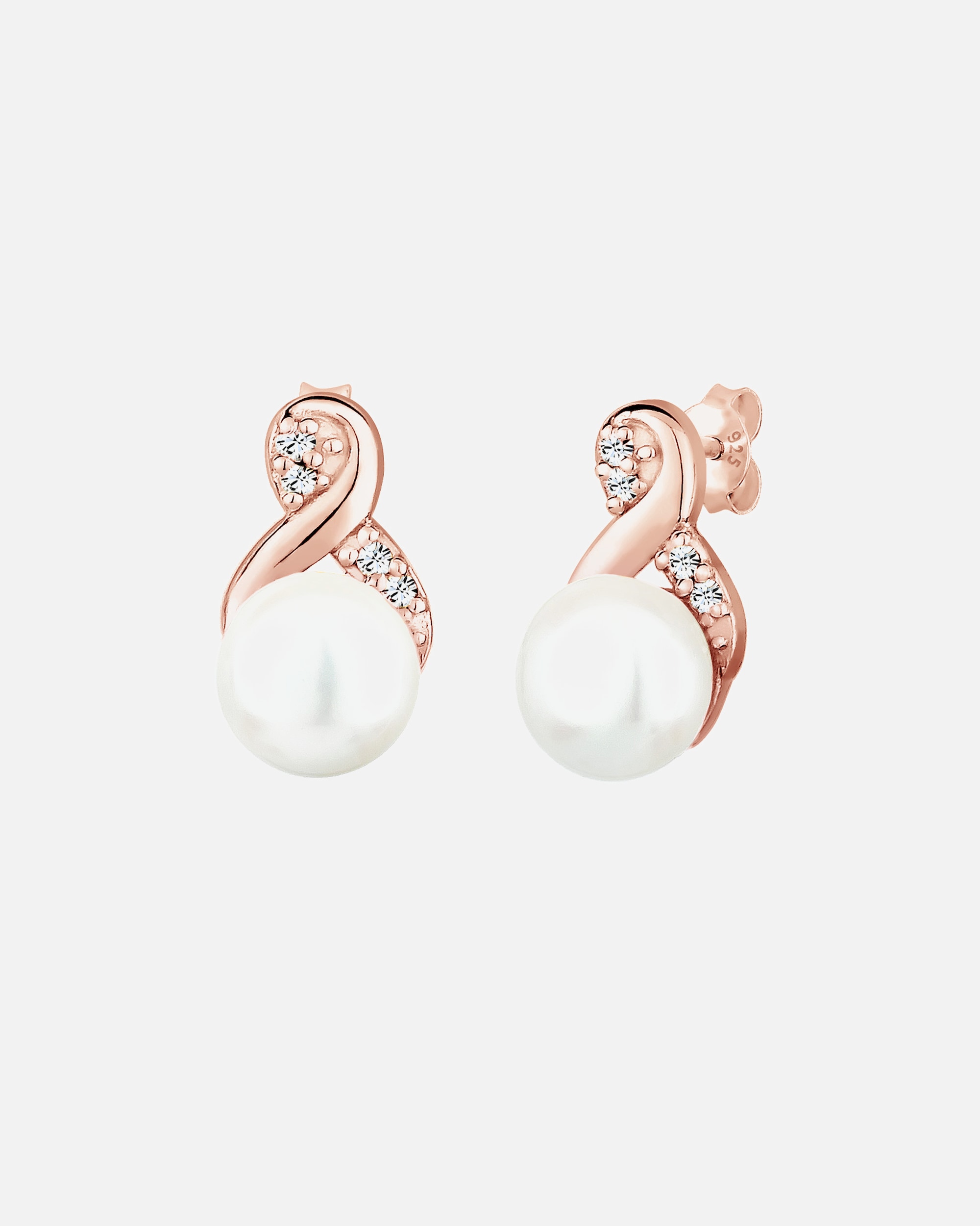 Kolczyki dla Kobieta Elli Damskie kolczyki sztyfty Infinity Elegant z perłą hodowlana słodkowodną i kryształami w srebrze srebro 925 Sterling Silver rosefarben