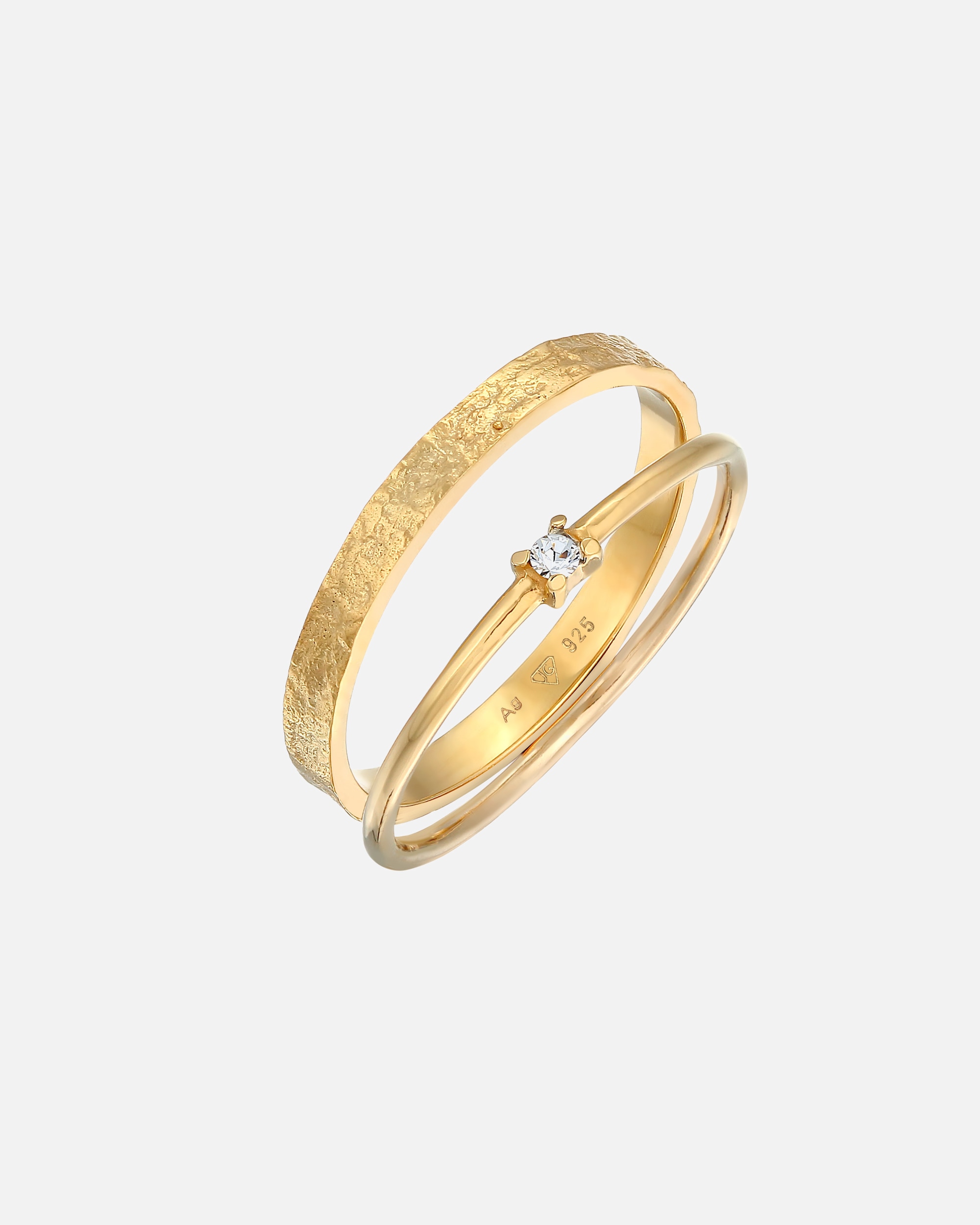 Pierścionek dla Kobieta Elli Damski zestaw 2 pasjansów ze szklanym kryształem ze srebra 925 Sterling Silver 58