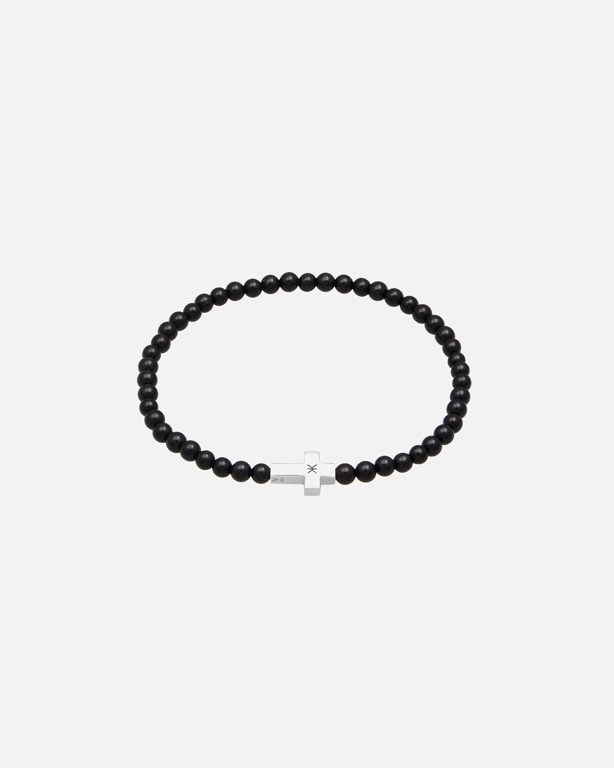 Bransoletka dla Mężczyzna KUZZOI Męski symbol krzyża Vintage z koralikami Onyx ze srebra próby 925 Sterling Silver 19