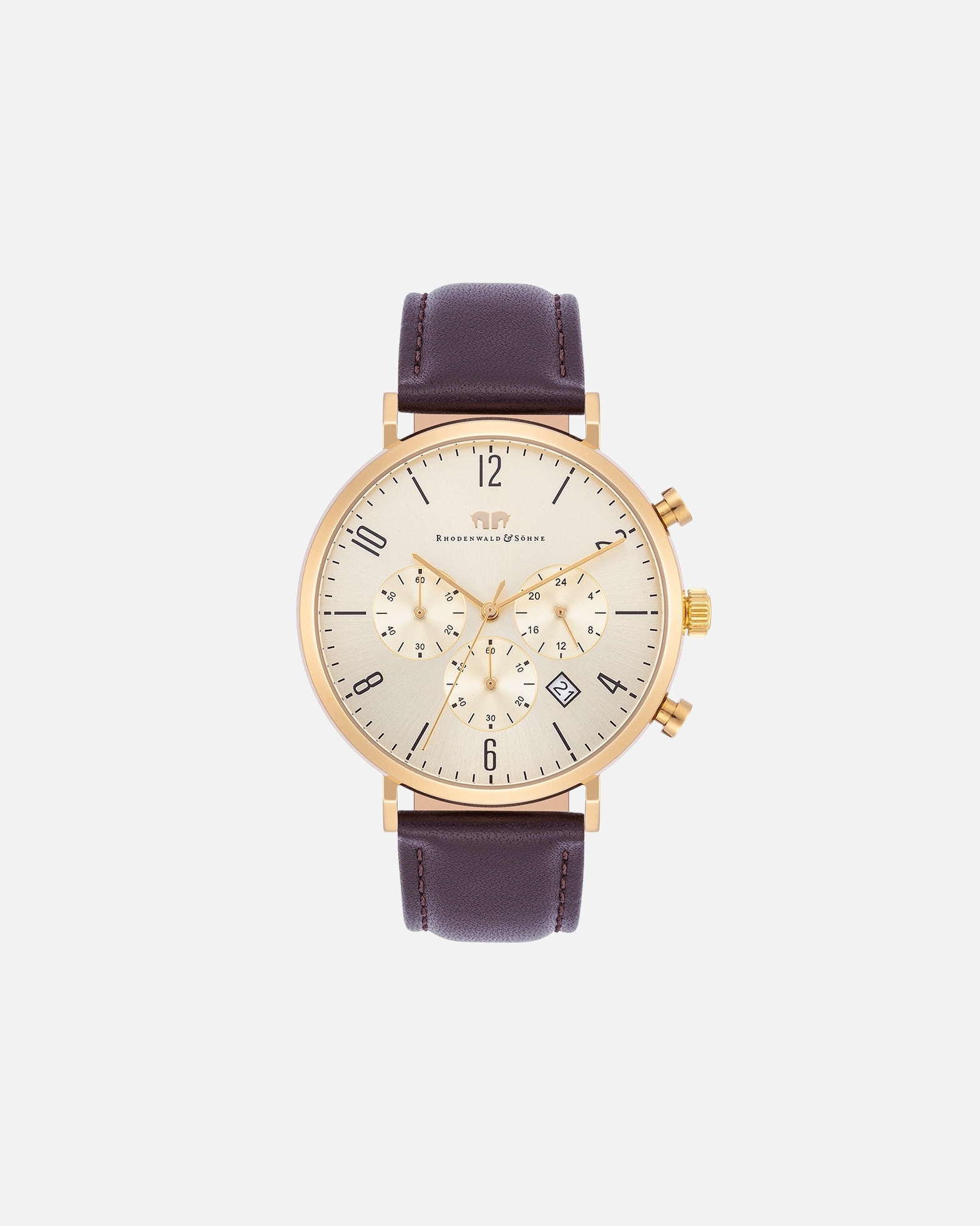 Zegar dla Mężczyzna Rhodenwald & Söhne Chronograf Arakon żółte złoto Skóra naturalna Brazowy 42,0 mm