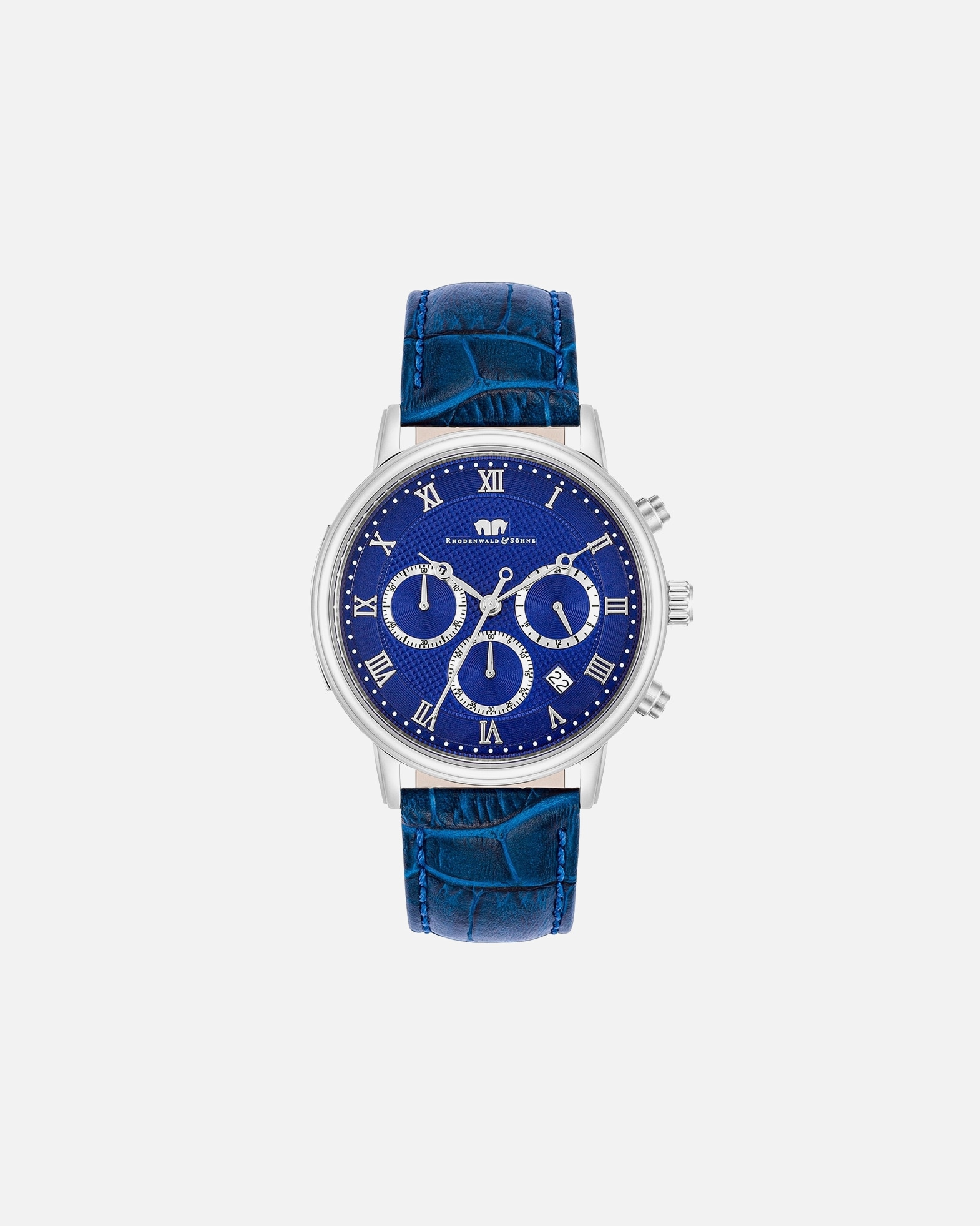 Zegar dla Mężczyzna Rhodenwald & Söhne Chronograf Moonlight Srebrny Skóra naturalna Niebieski 40,0 mm