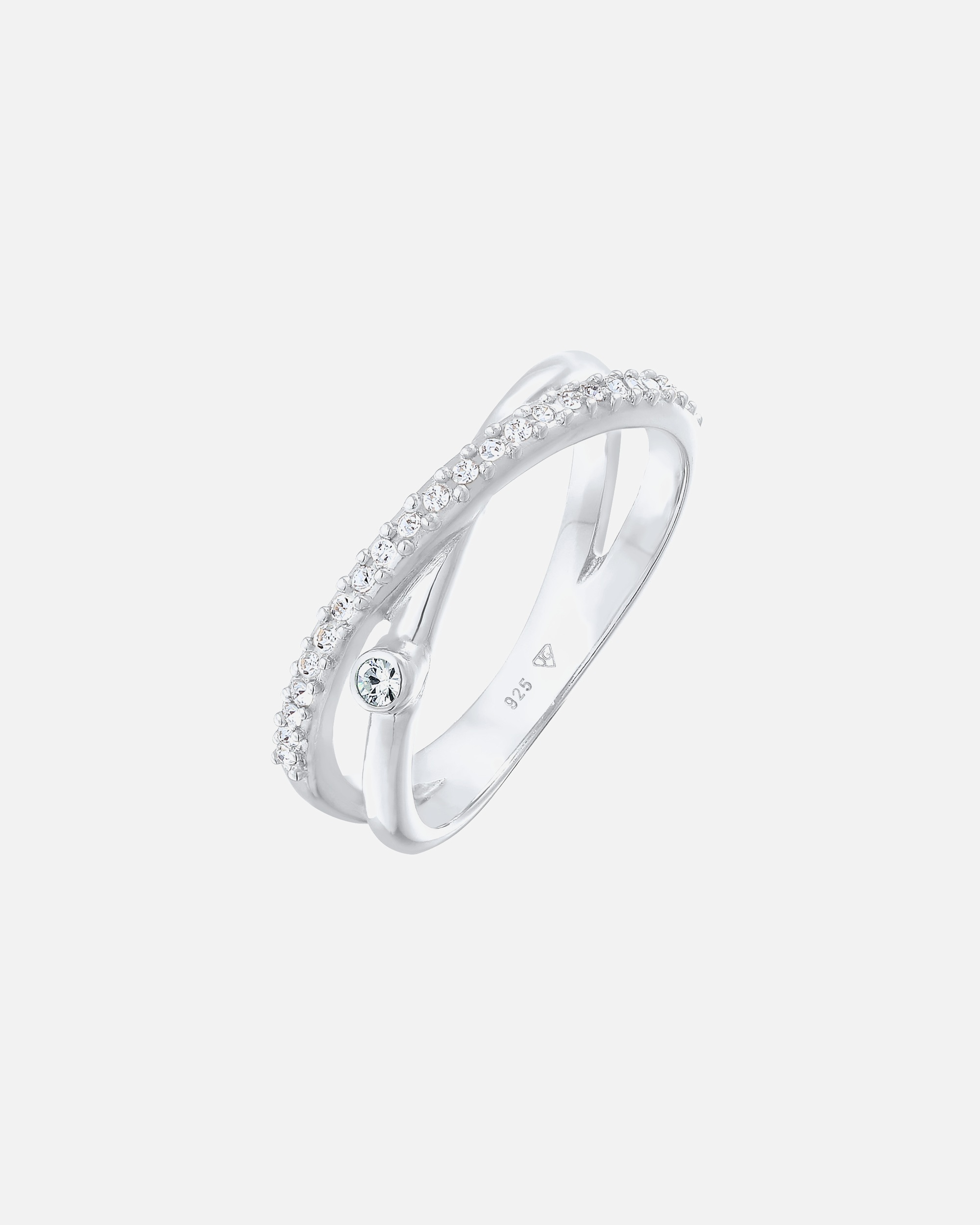 Pierścionek dla Kobieta Elli Damski Wrap X Shape mieniący się kryształami w srebrze próby 925 sterling silver 52