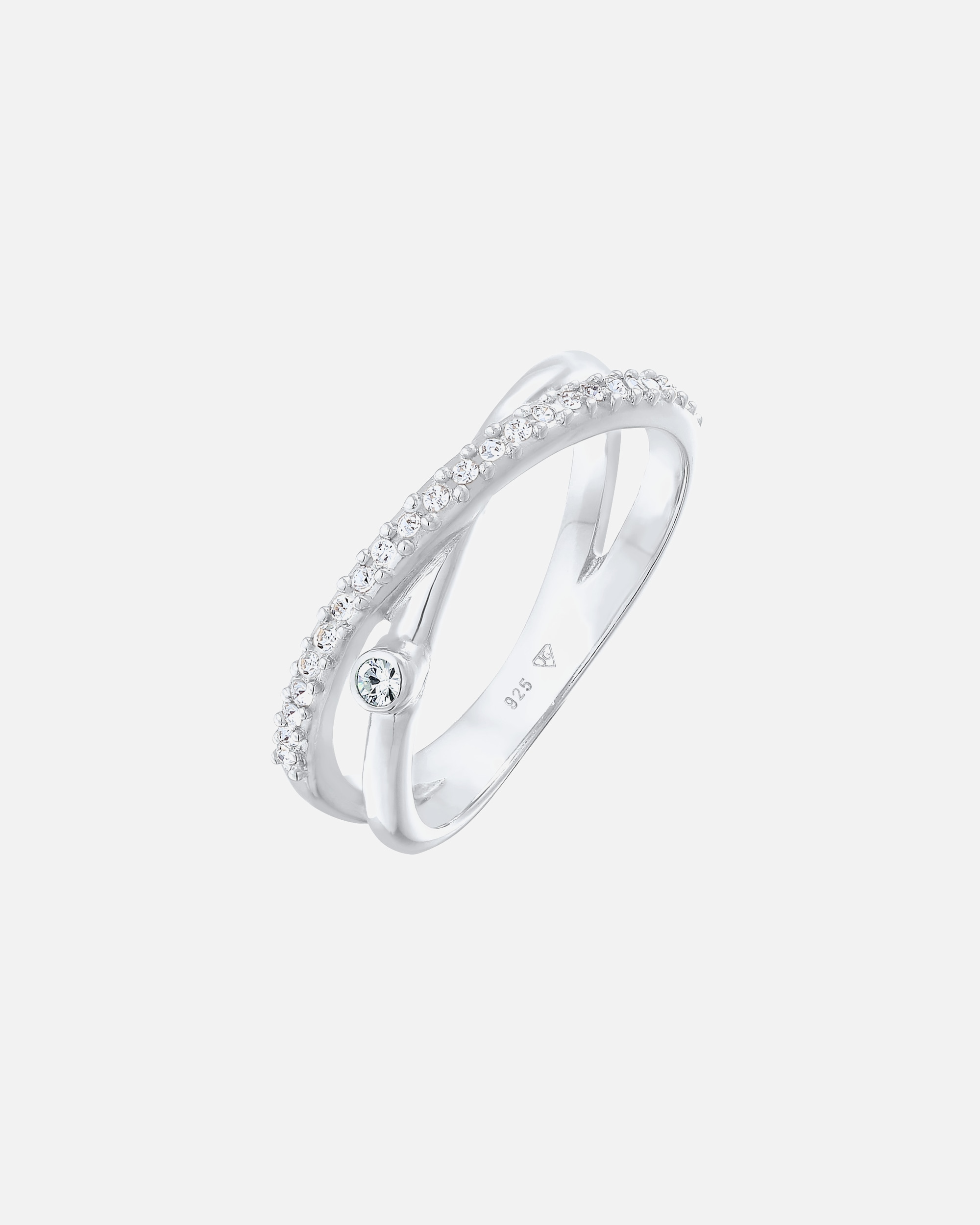 Pierścionek dla Kobieta Elli Damski Wrap X Shape mieniący się kryształami w srebrze próby 925 sterling silver 58