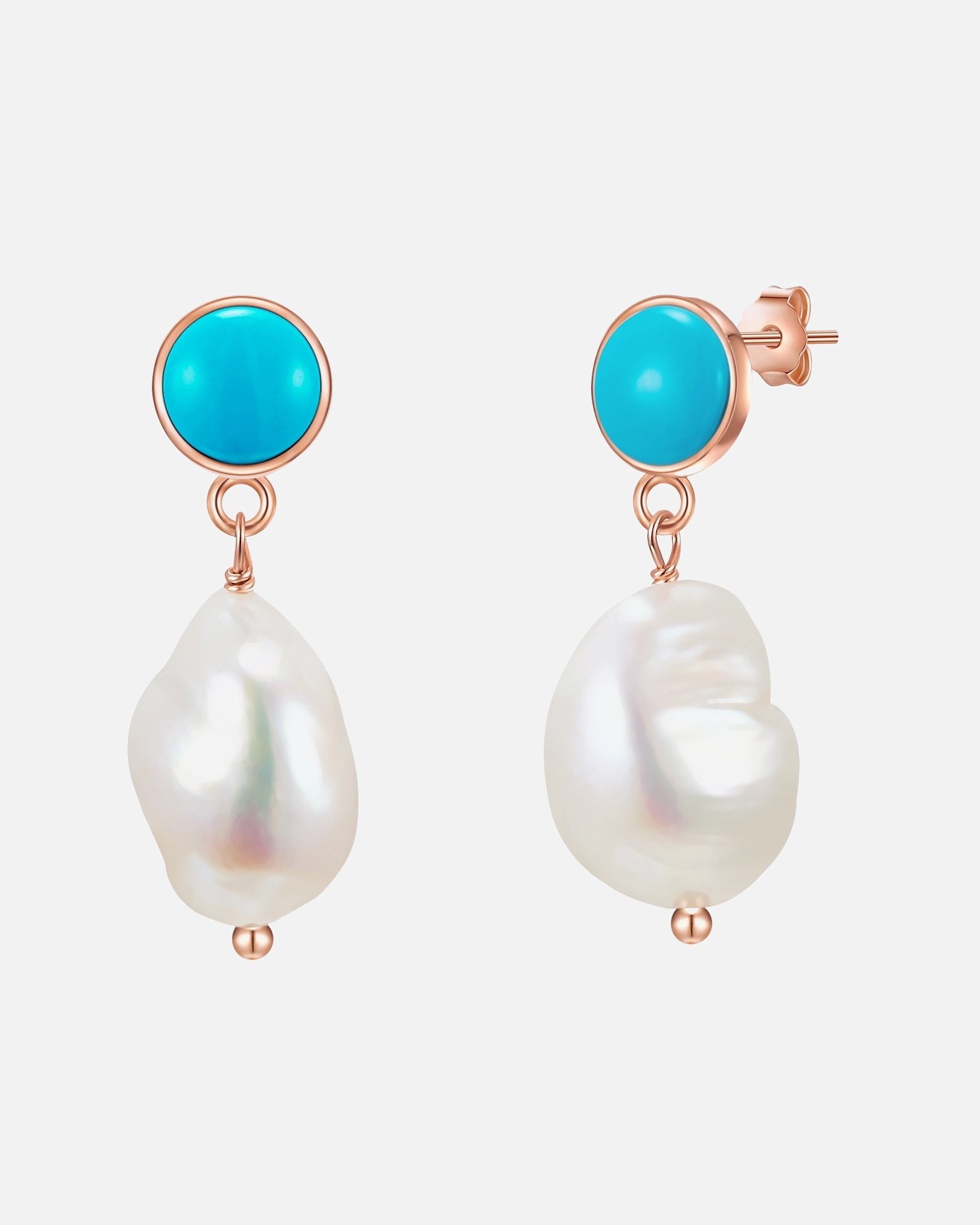 Kolczyki dla Kobieta Kolczyki wiszące srebrne srebro wysokiej próby Turkusowy (rek.) Perła hodowlana słodkowodna różowe złoto 28,7 mm