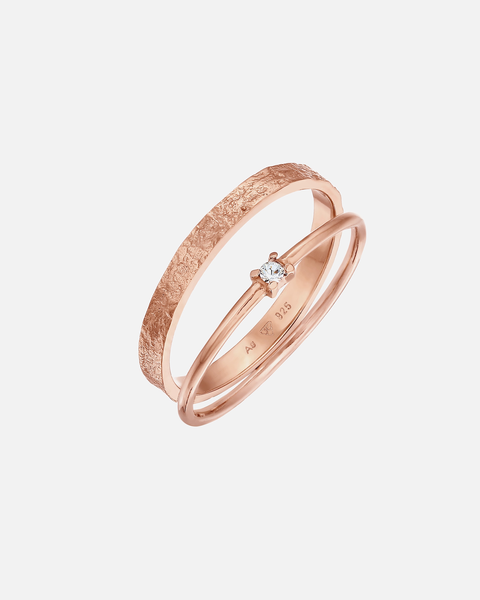 Pierścionek dla Kobieta Elli Damski zestaw 2 pasjansów ze szklanym kryształem ze srebra 925 Sterling Silver 58