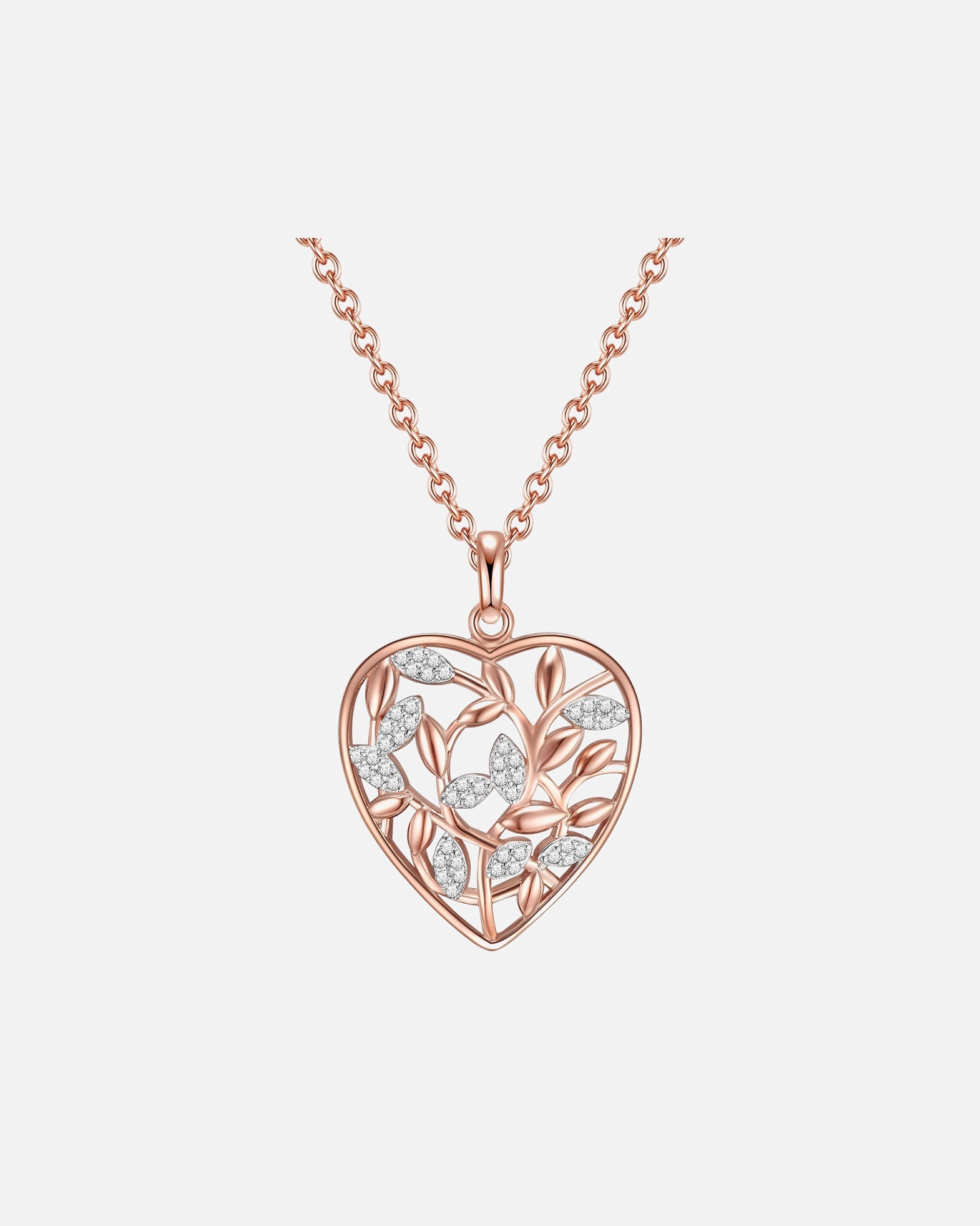 Naszyjnik dla Kobieta Rafaela Donata Naszyjnik srebrny Serce/iskrzące liście srebro wysokiej próby Cyrkonia różowe złoto 42,0 cm Basiskette + 7,0 cm Verlängerung