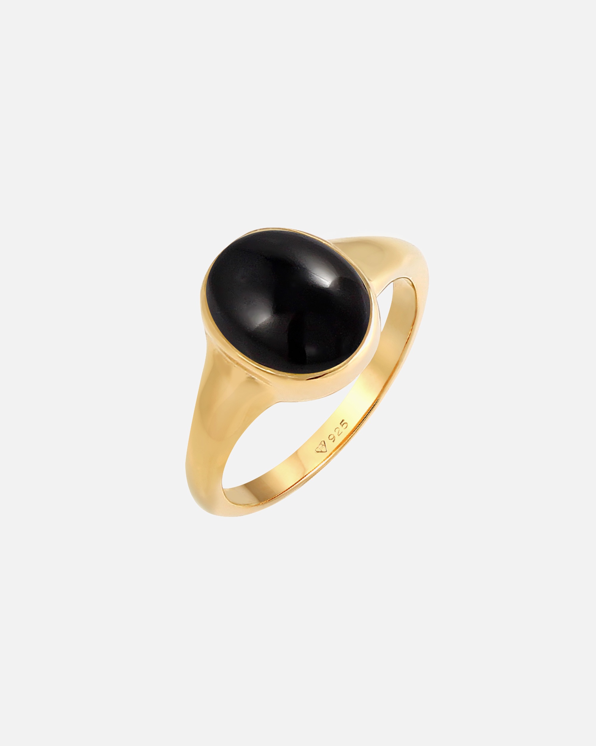 Pierścionek dla Kobieta Elli Damski sygnet owalny z kamieniem szlachetnym onyx w pozłacanym srebrze 925 Sterling Silver 56