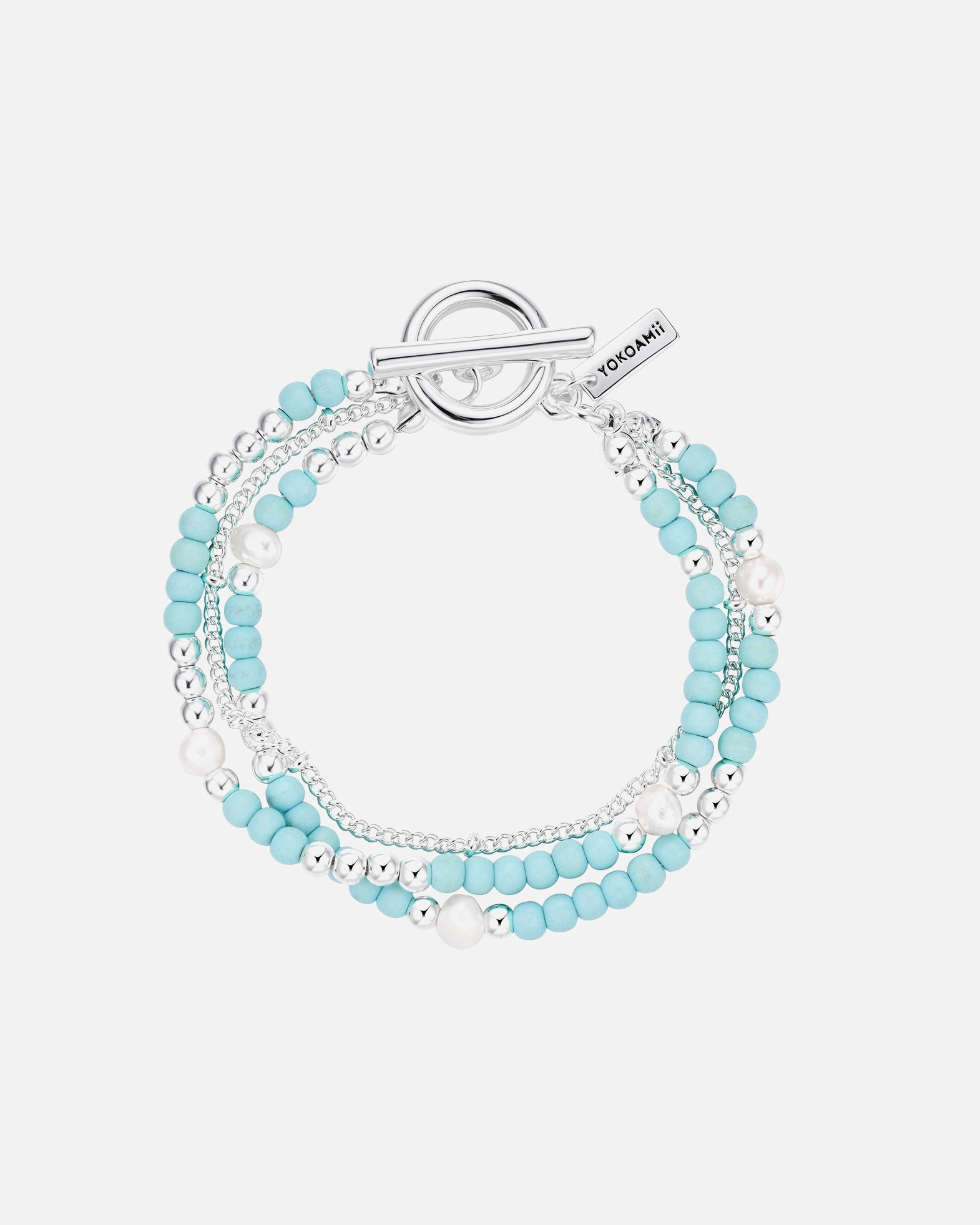 Bransoletka dla Kobieta Yokoamii Bransoletka z metalowego stopu w srebrze z kamieniem naturalnym i perla hodowlana 18,0 cm