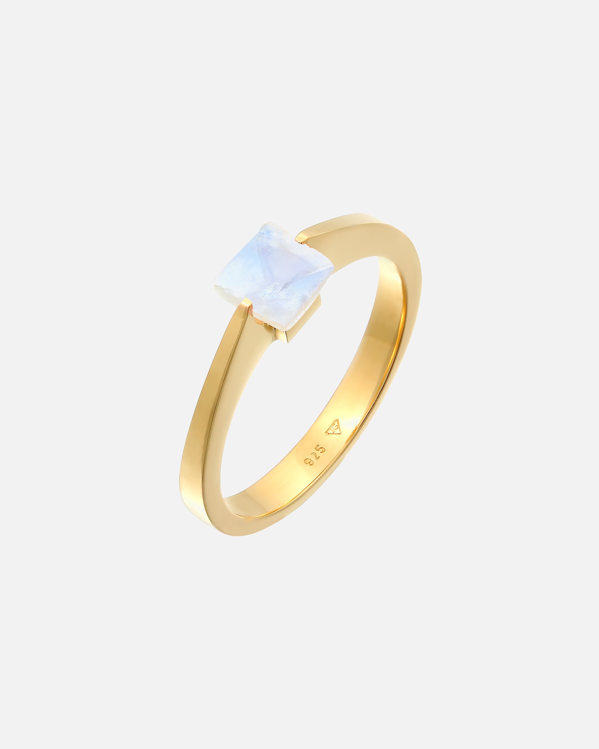 Pierścionek dla Kobieta Elli PREMIUM Damska obrączka soliter czworokąt z kamieniem księżycowym w pozłacanym srebrze 925 Sterling Silver 54