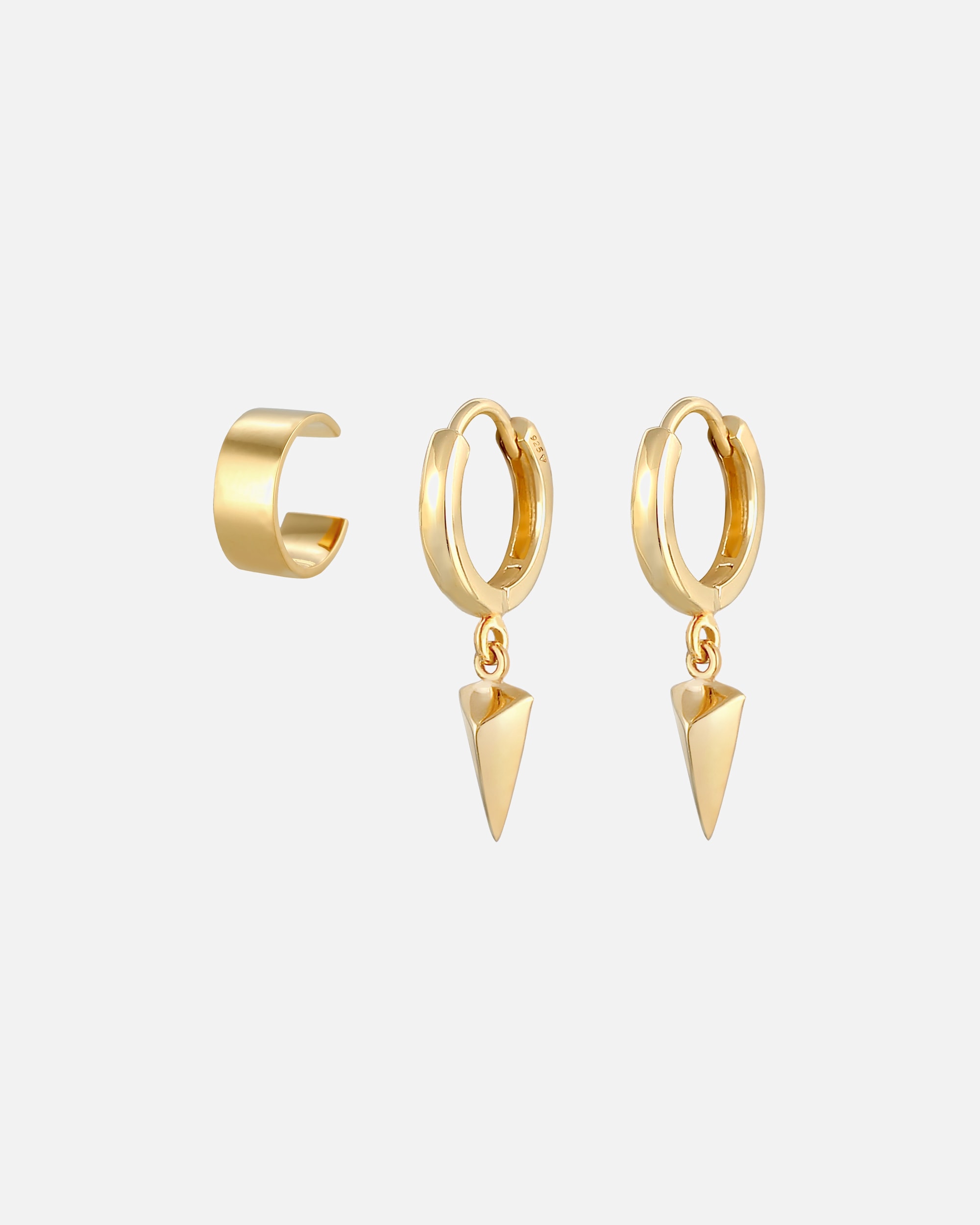 Kolczyki dla Kobieta Elli Damski komplet 2 wisior w trójkącie Earcuff Creole w kolorze srebrnym 925 Sterling Silver goldfarben