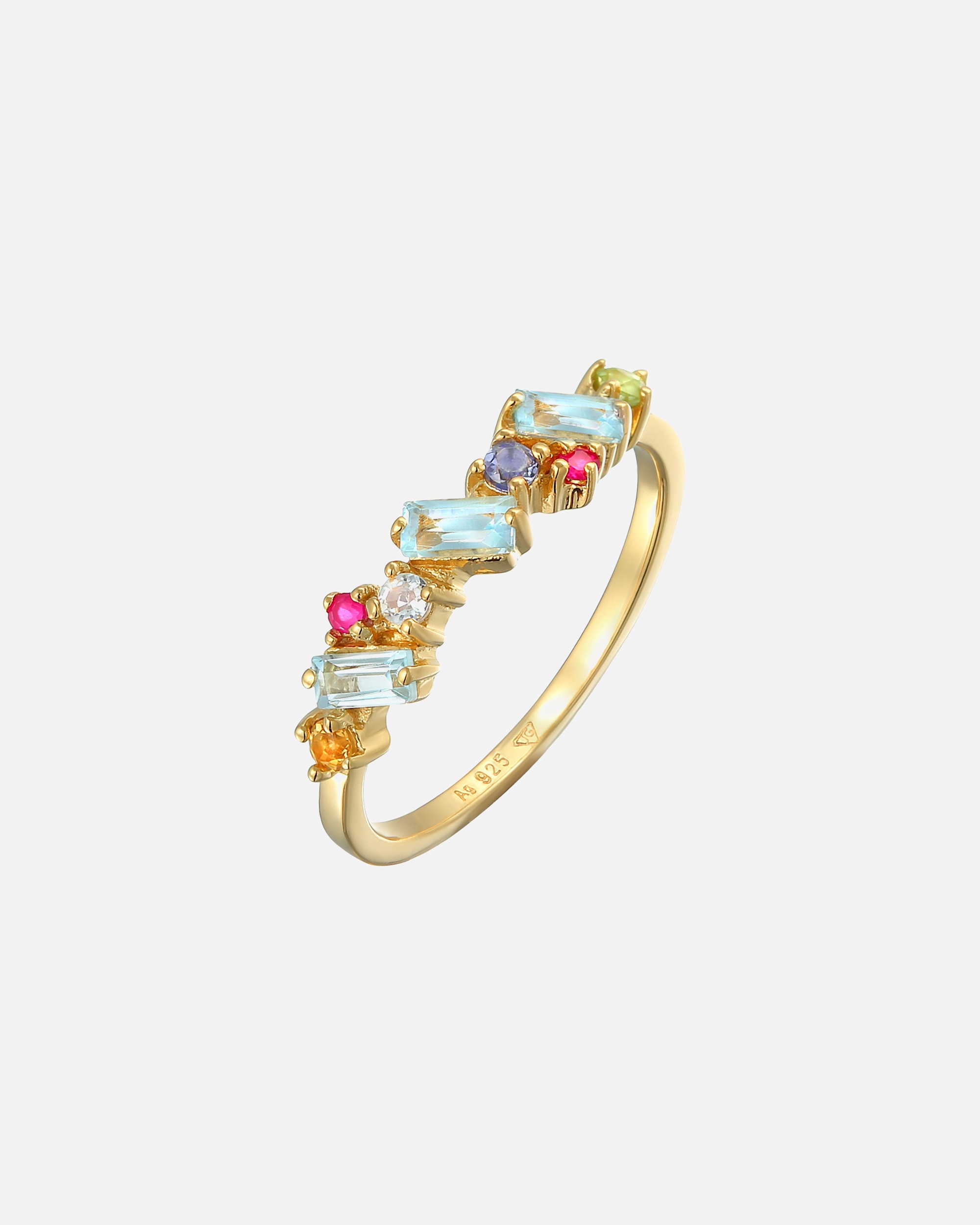 Pierścionek dla Kobieta Elli PREMIUM Damski kolorowy glamour z peridotem, topazem i kamieniem księżycowym w pozłacanym srebrze próby 925 Sterling Silver 54