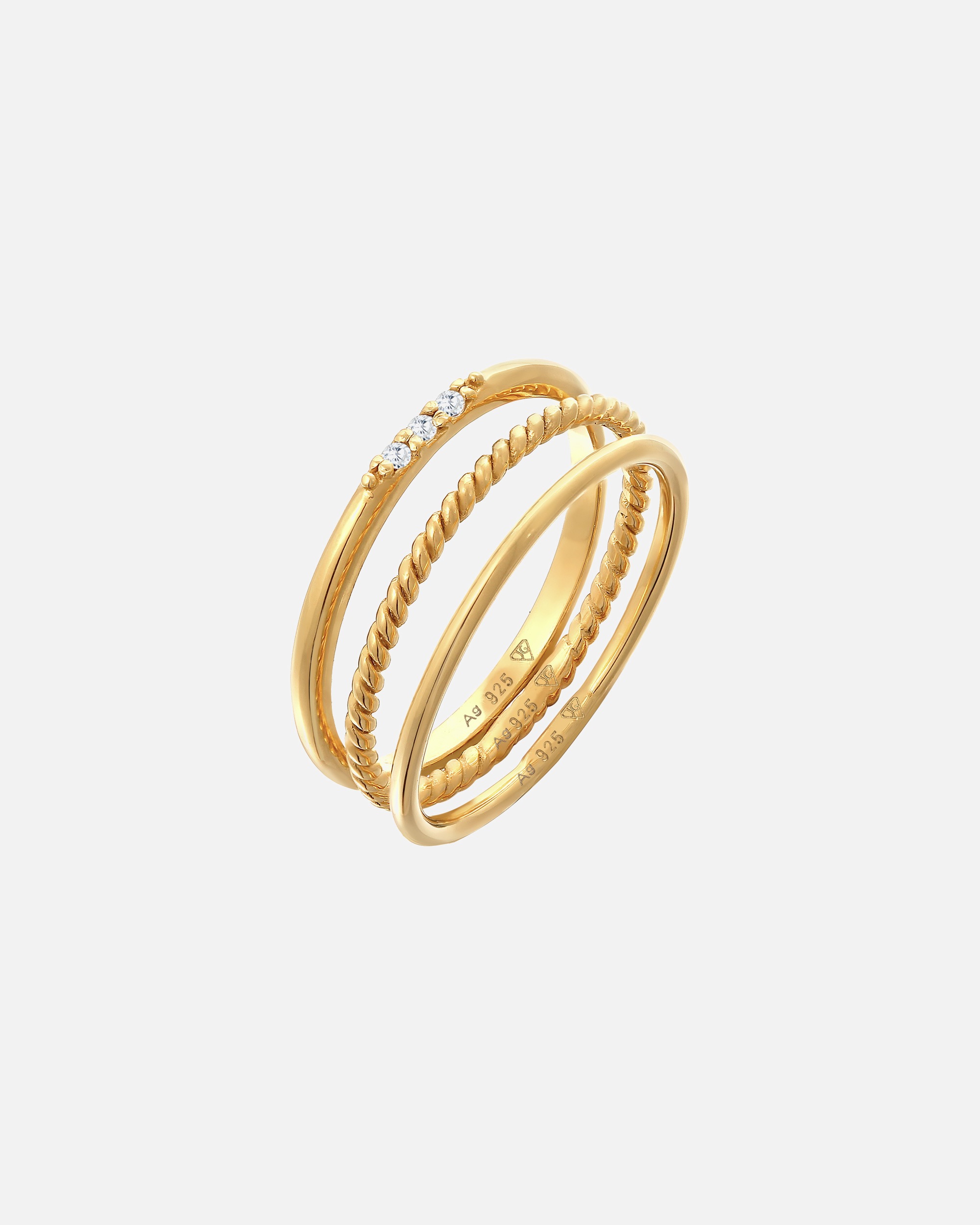 Pierścionek dla Kobieta Elli Damski do łączenia Basic zestaw 3 częściowy z kryształami cyrkonii w srebrze 925 Sterling Silver 58