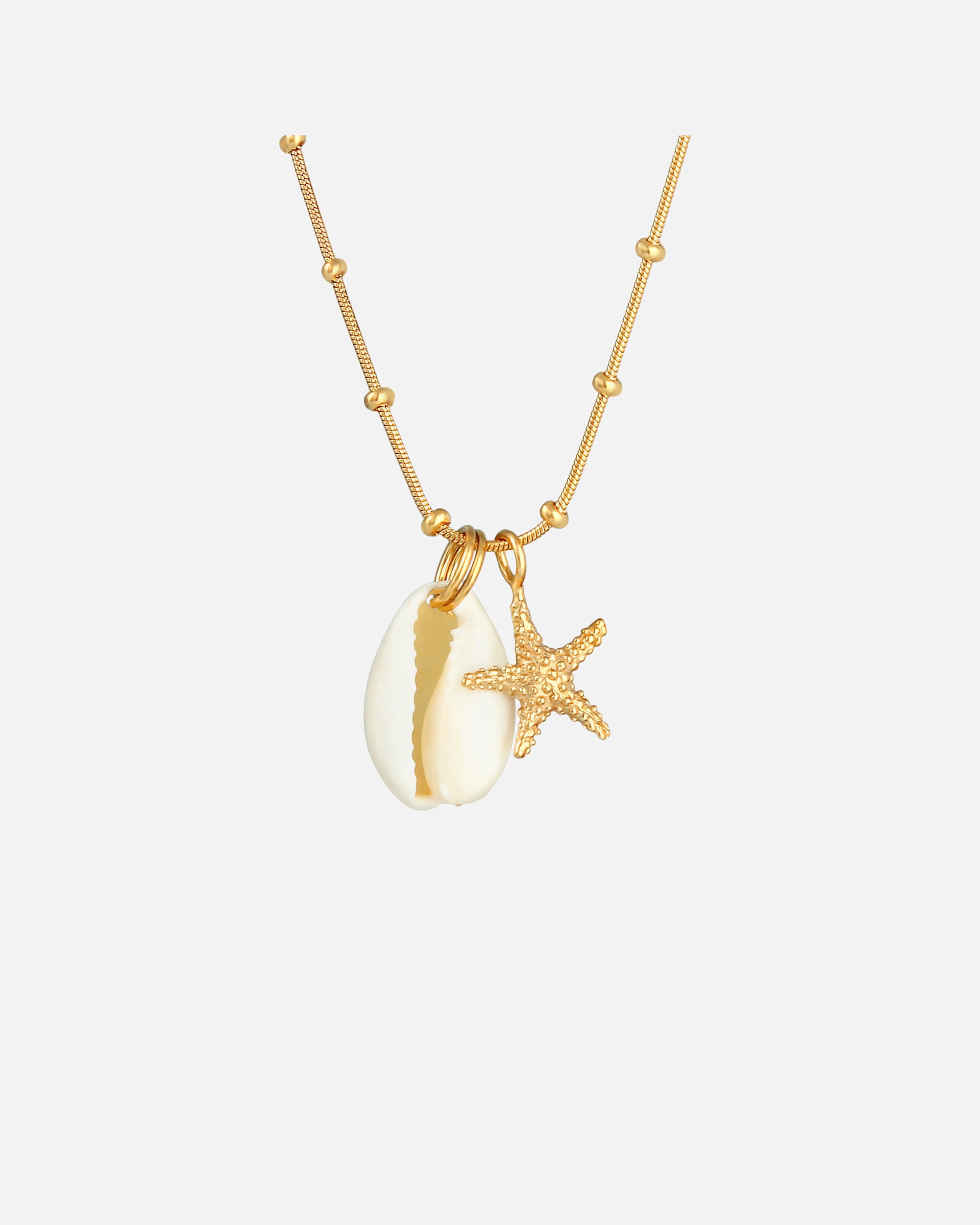 Naszyjnik dla Kobieta Elli Damski naszyjnik z muszlą Kauri Shell, rozgwiazdą, Summer Trend w pozłacanym różowym złotem srebrze 925 Sterling Silver 45