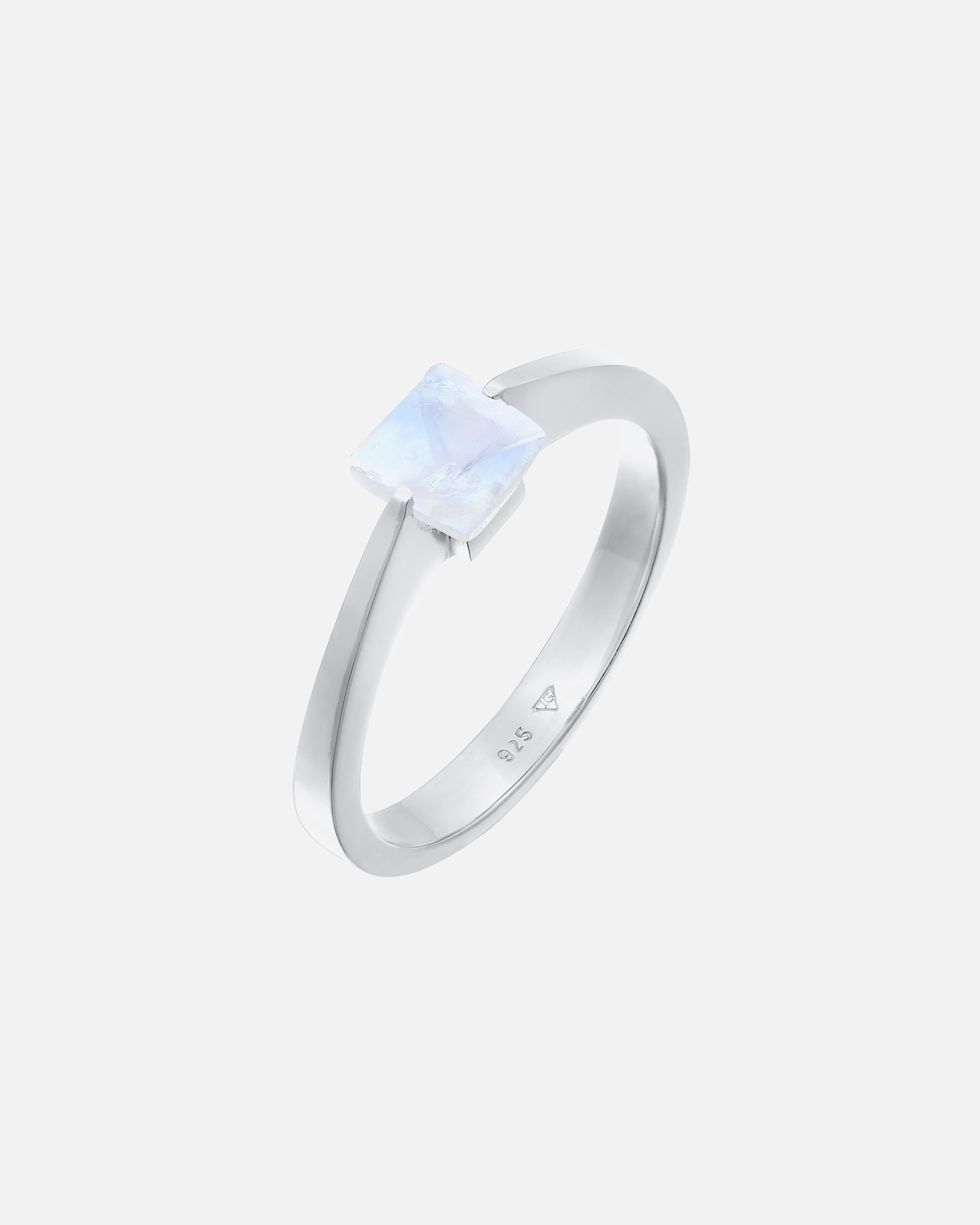 Pierścionek dla Kobieta Elli PREMIUM Damska obrączka soliter czworokąt z kamieniem księżycowym w pozłacanym srebrze 925 Sterling Silver 58