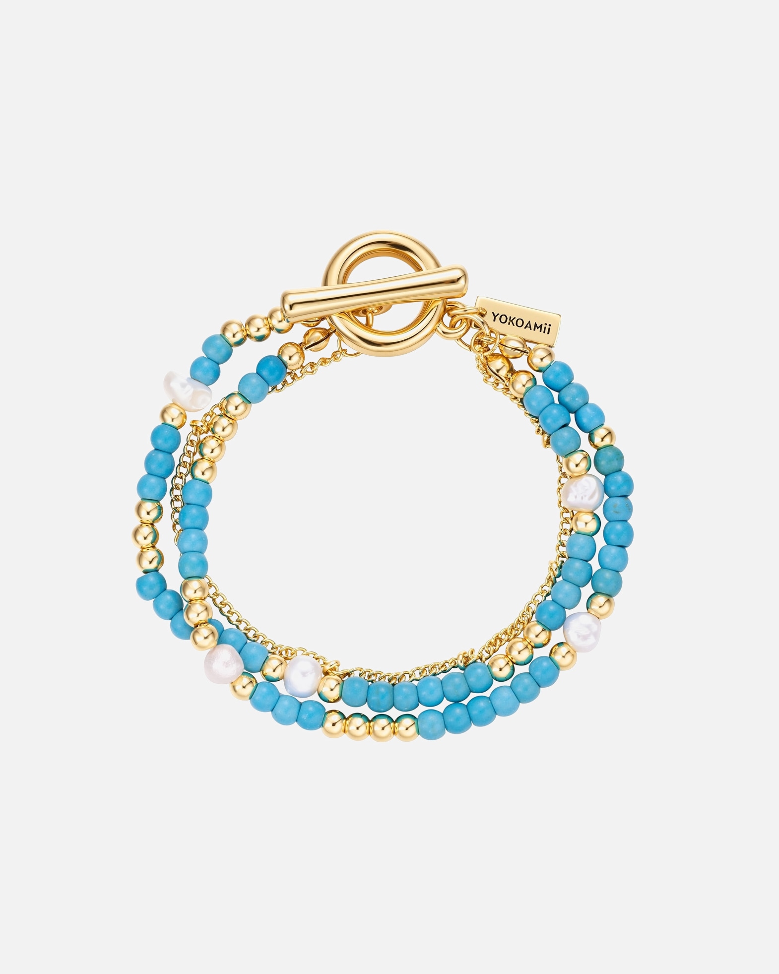 Bransoletka dla Kobieta Yokoamii Bransoletka z metalowego stopu w zlocie z kamieniem naturalnym i perla hodowlana 18,0 cm