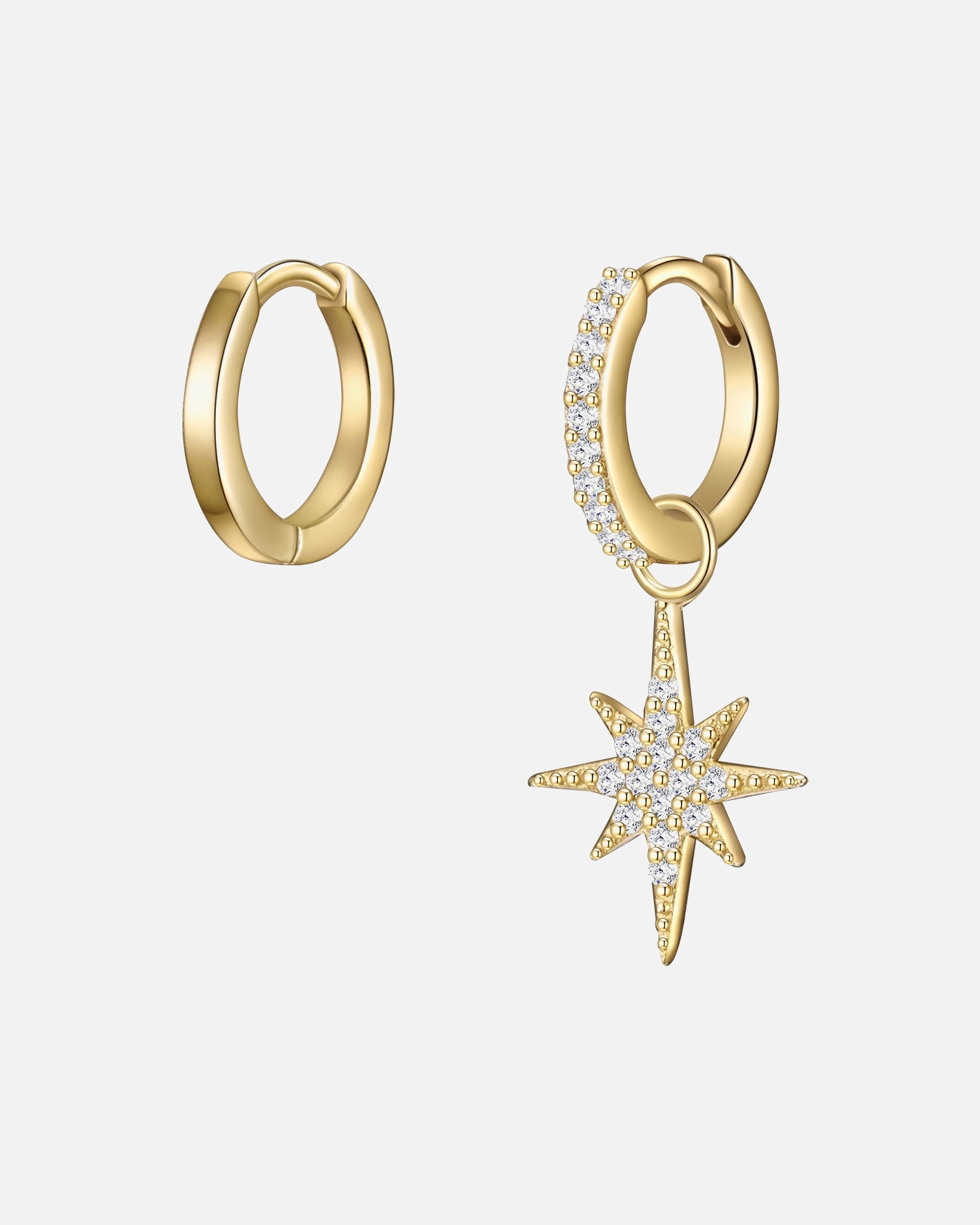 Obrączki dla Kobieta Glanzstücke München Srebrne kolczyki kreole Gwiazda srebro wysokiej próby Cyrkonia żółte złoto 21,5 mm