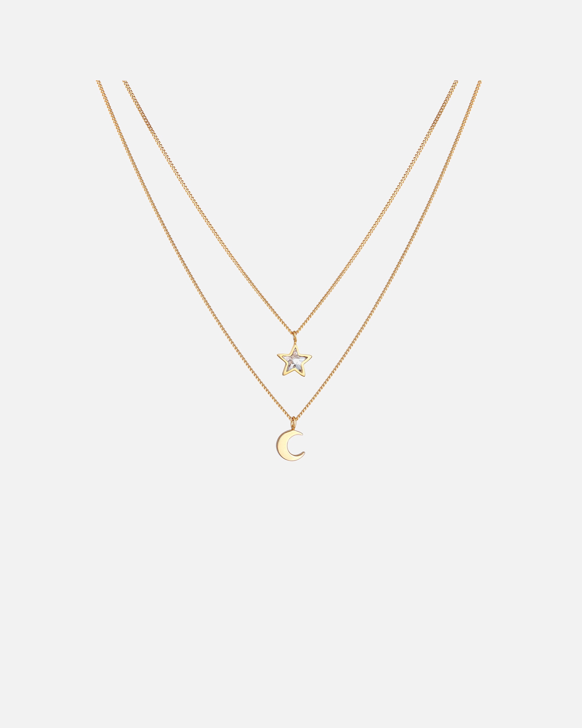 Naszyjnik dla Kobieta Elli Dziecięcy wisior Gwiazda Półksiężyc warstwowy z kryształem w srebrze próby 925 Sterling Silver goldfarben