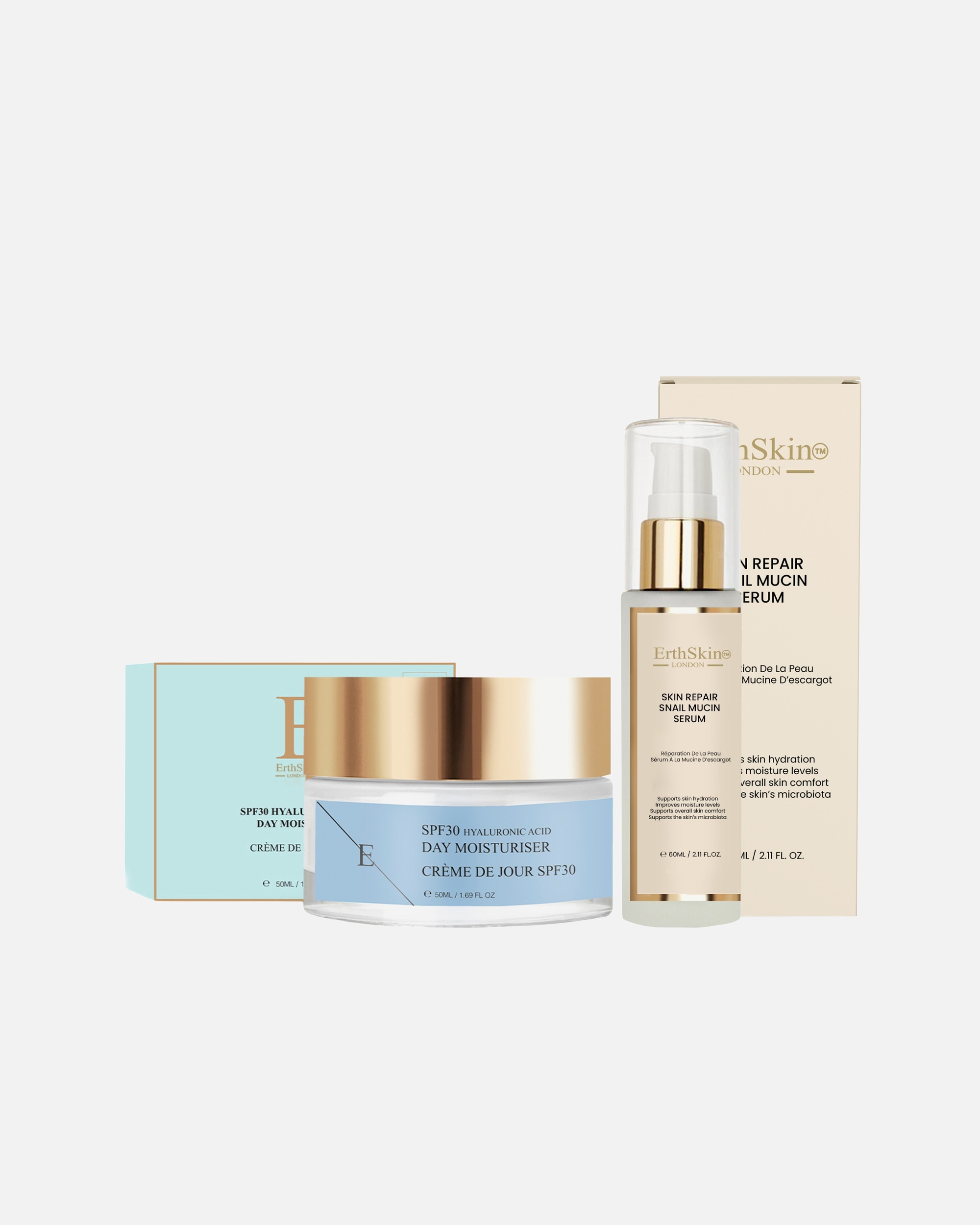 dla Unisex ErthSkin London Serum ze śluzem ślimaka do naprawy skóry + krem SPF 30 na dzień 1 sztukaka