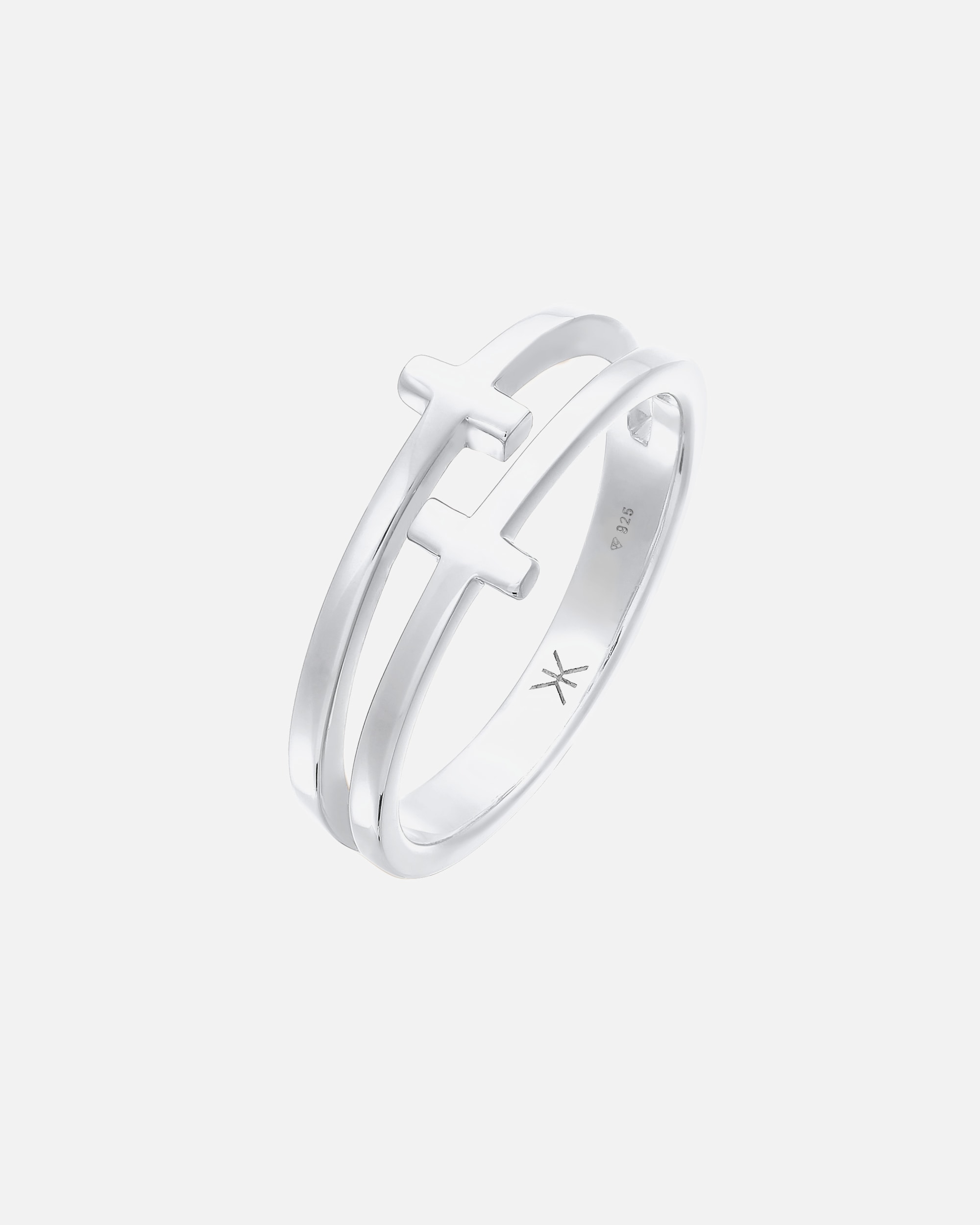 Pierścionek dla Mężczyzna KUZZOI Męski krzyż podwójny nowoczesny w srebrze próby 925 Sterling Silver 62