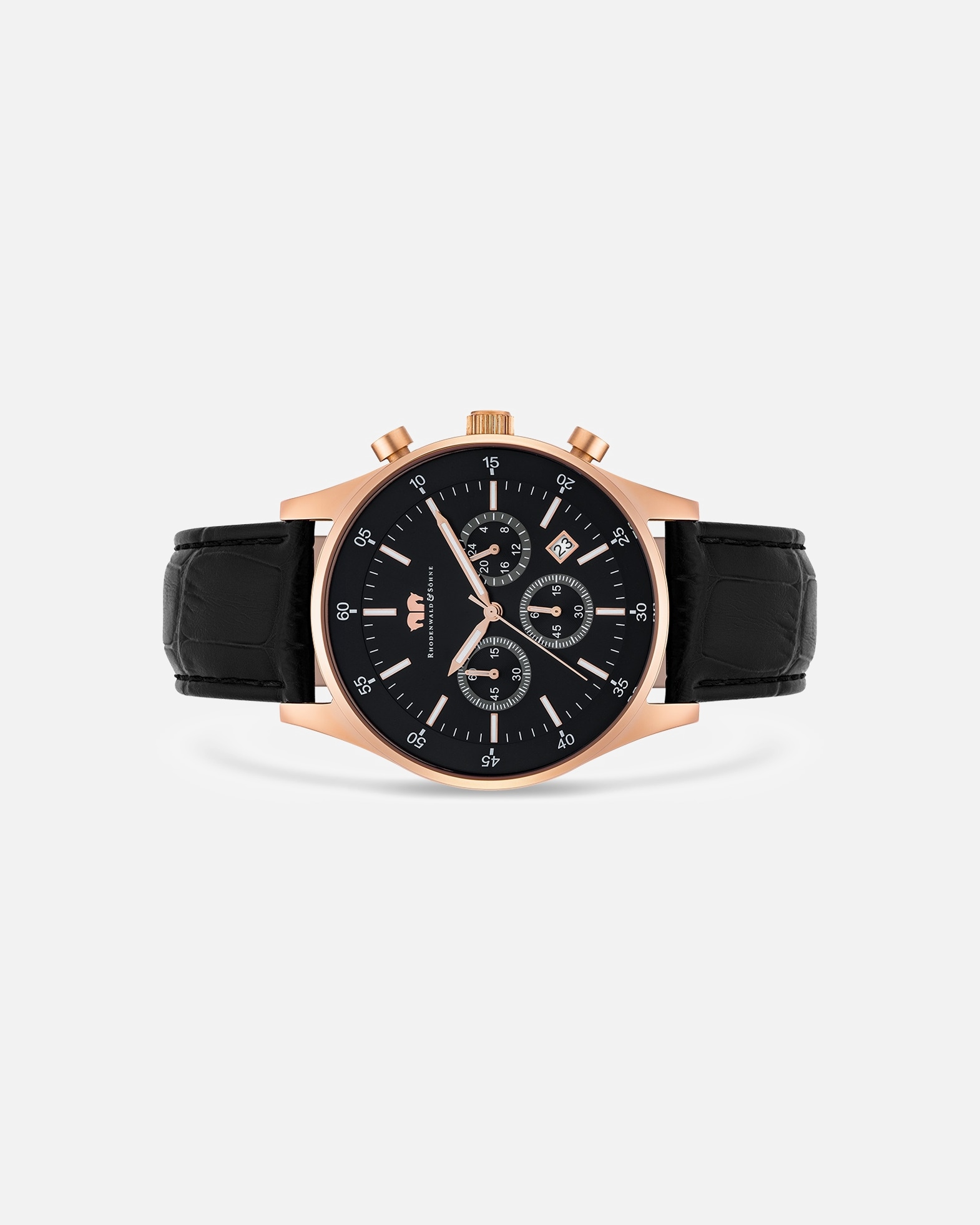 Zegar dla Mężczyzna Rhodenwald & Söhne Chronograf Goodwill Różowy złoty Skóra naturalna Czarny 45,0 mm