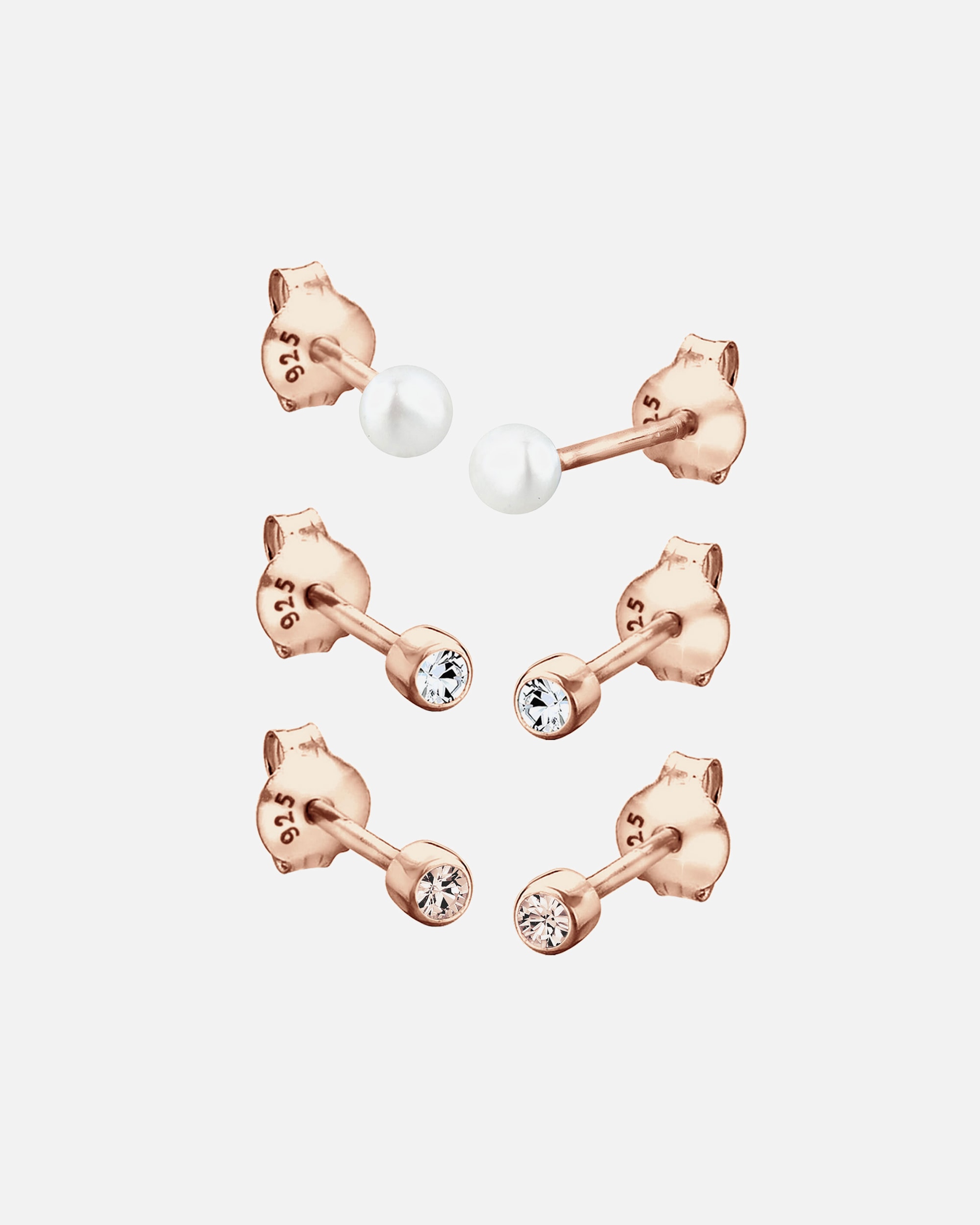 Kolczyki dla Kobieta Damski zestaw podstawowy 3 częściowy perłą hodowlana słodkowodną i kryształów, wykonany ze srebra próby 925 sterling silver rosefarben