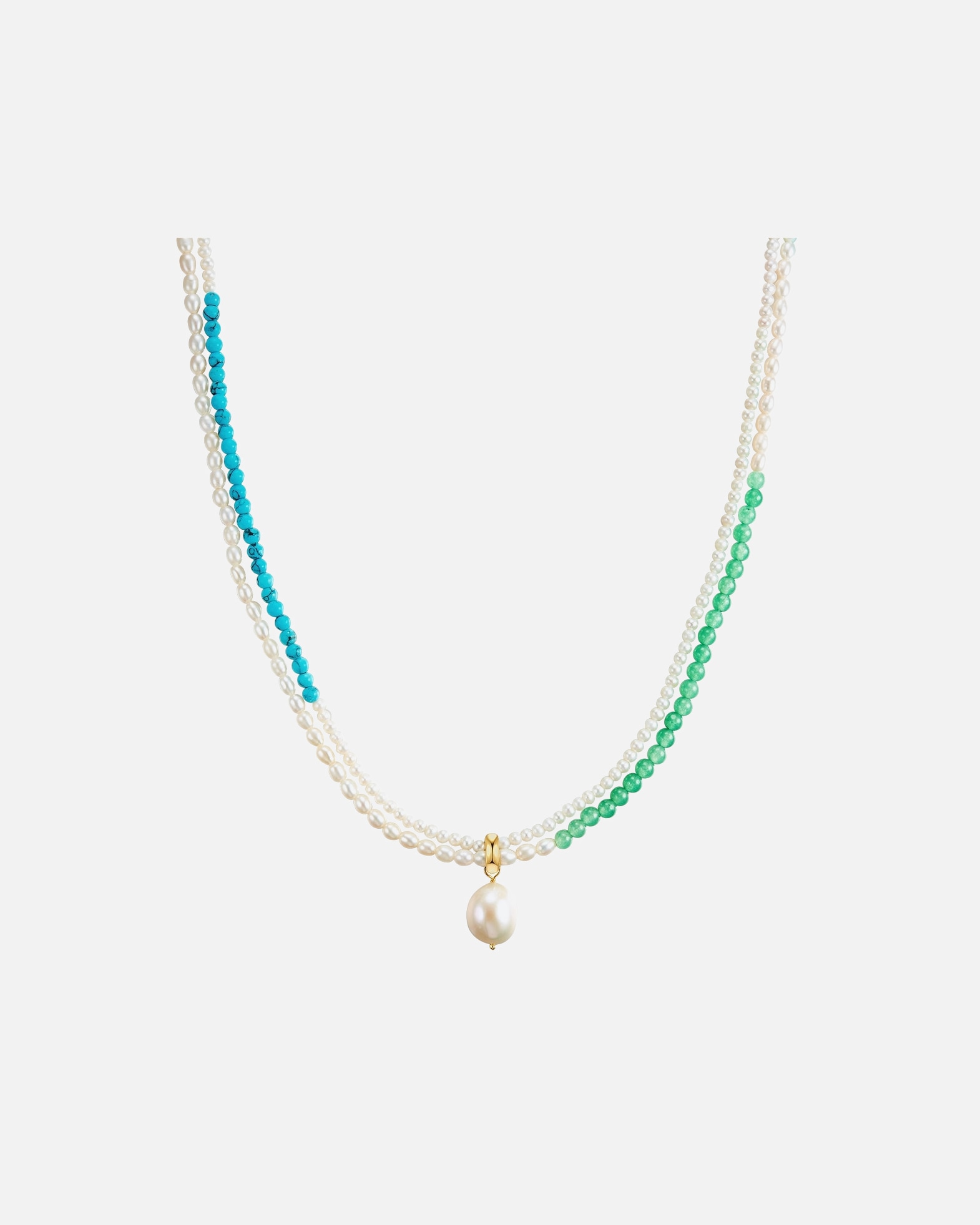 Naszyjnik dla Kobieta Naszyjnik z kamieni szlachetnych srebro wysokiej próby Turkusowy (rek.) Perła hodowlana słodkowodna żółte złoto 45,0 cm