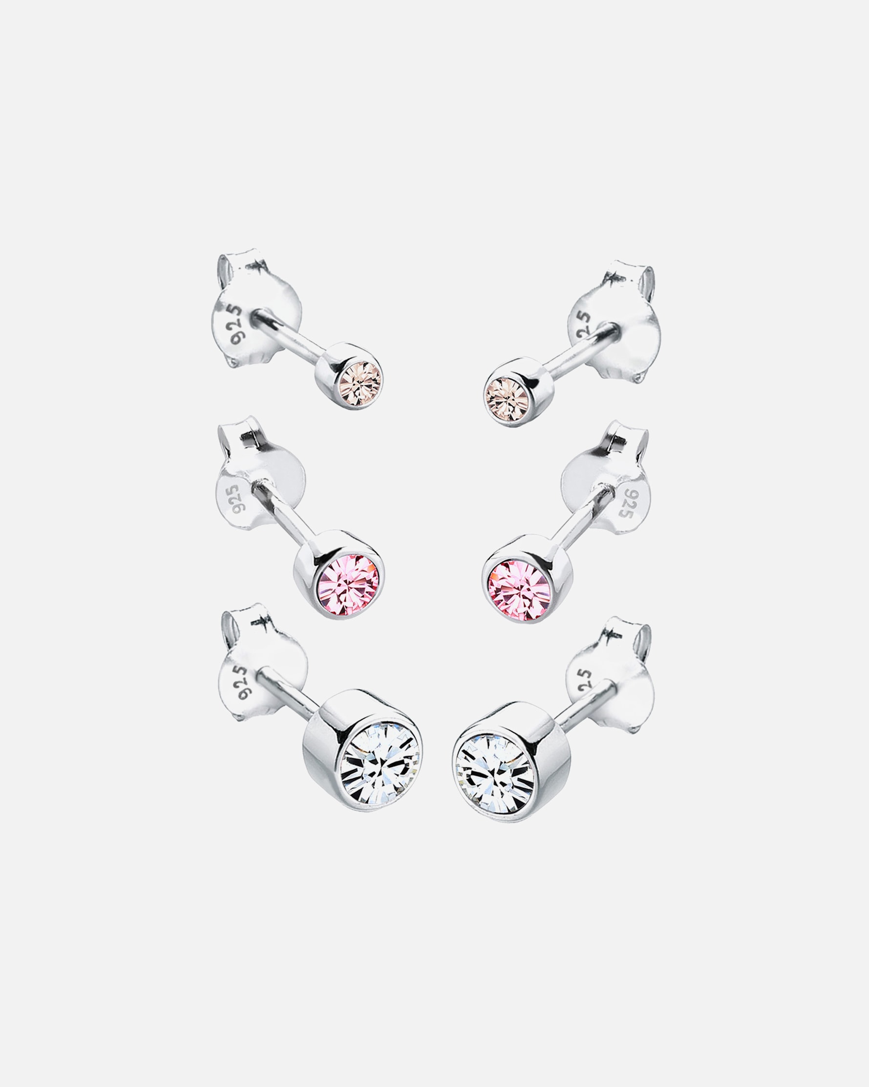 Kolczyki dla Kobieta Elli Damskie kolczyki sztyfty Basic zestaw 3 częściowy z kryształami szklanymi z pozłacanego srebra próby 925 sterling silver silberfarben