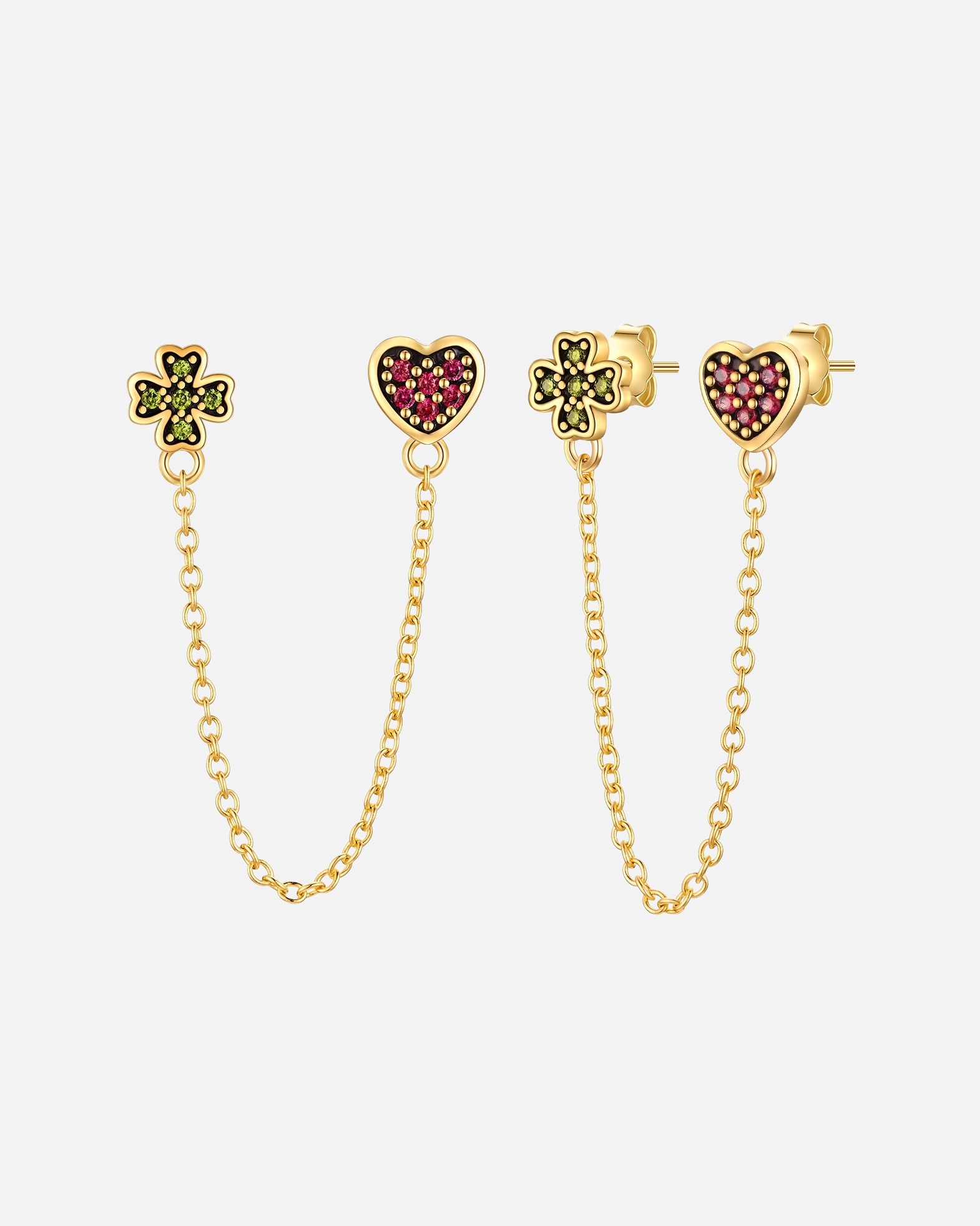 Kolczyki dla Kobieta Kolczyki serce/koniczyna z Srebro wysokiej próby w Żółte złoto 7,6/7,7 mm