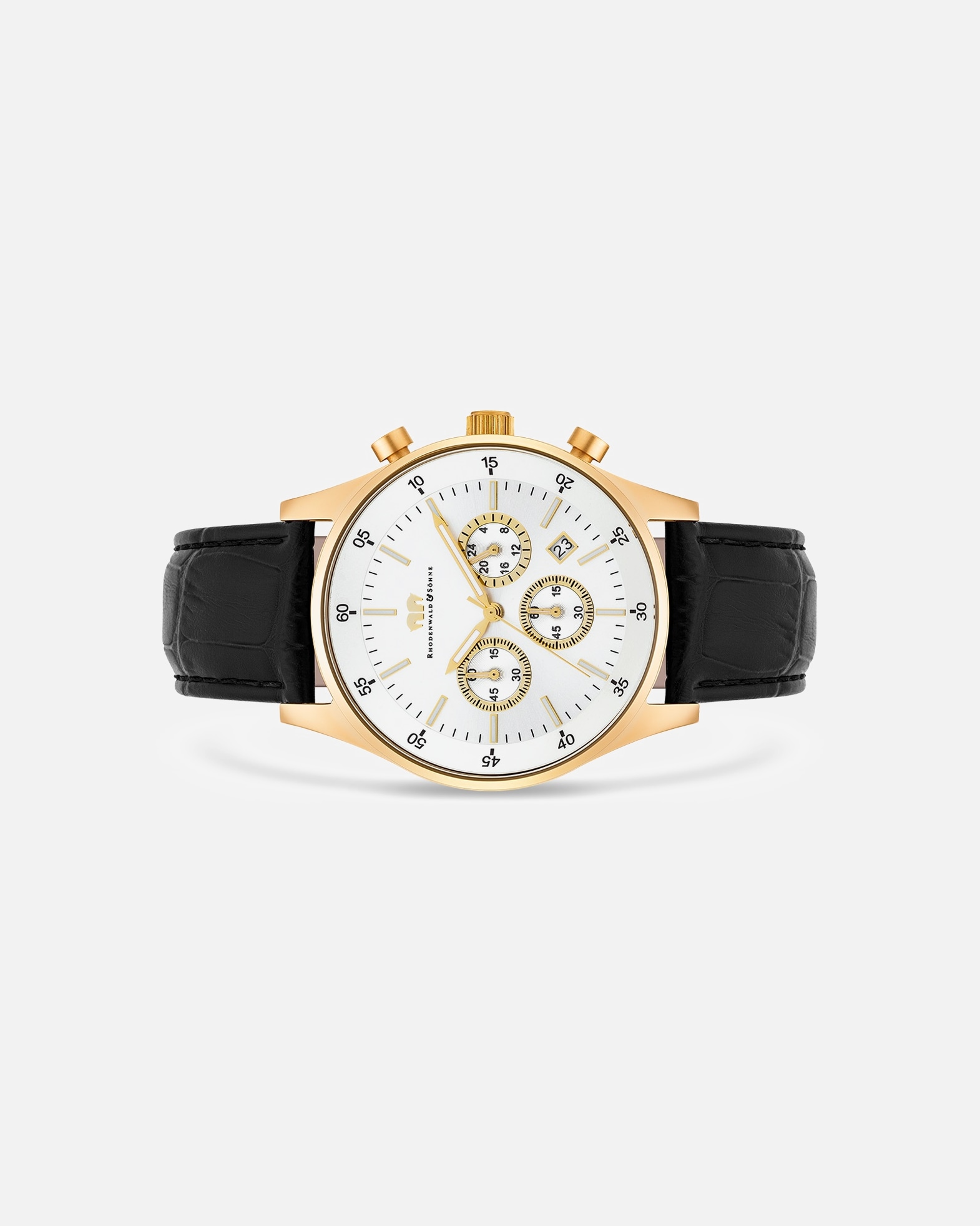 Zegar dla Mężczyzna Rhodenwald & Söhne Chronograf Goodwill żółte złoto Skóra naturalna Czarny 45,0 mm