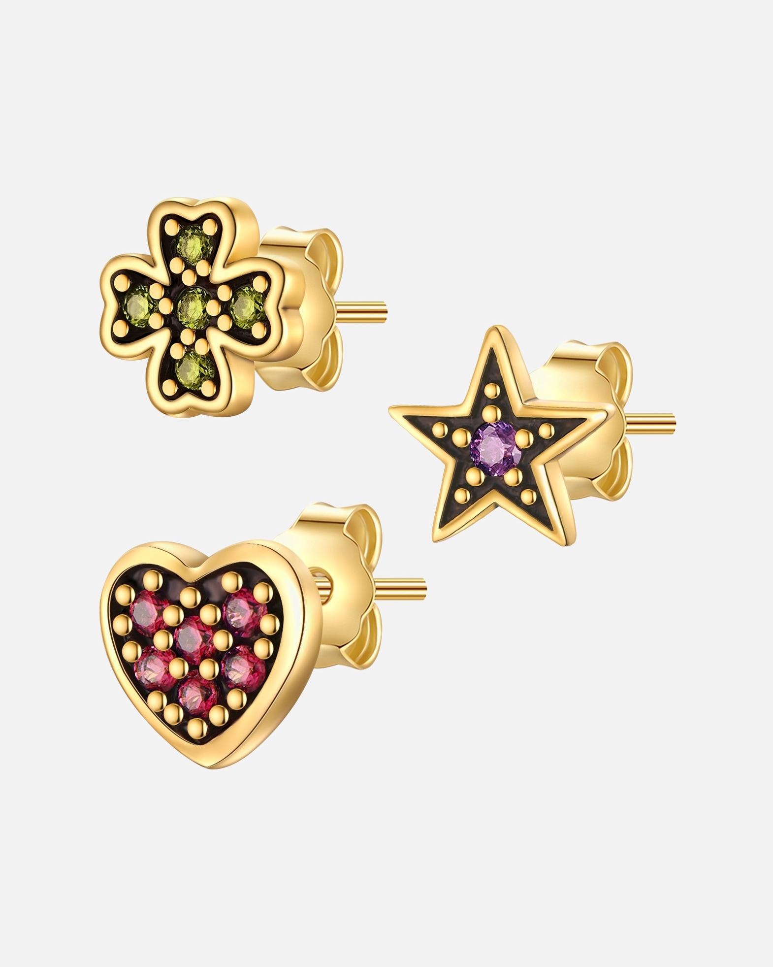 Kolczyki dla Kobieta Kolczyki koniczyna/gwiazda/serce z Srebro wysokiej próby w Żółte złoto 5,8/5,7/5,7 mm