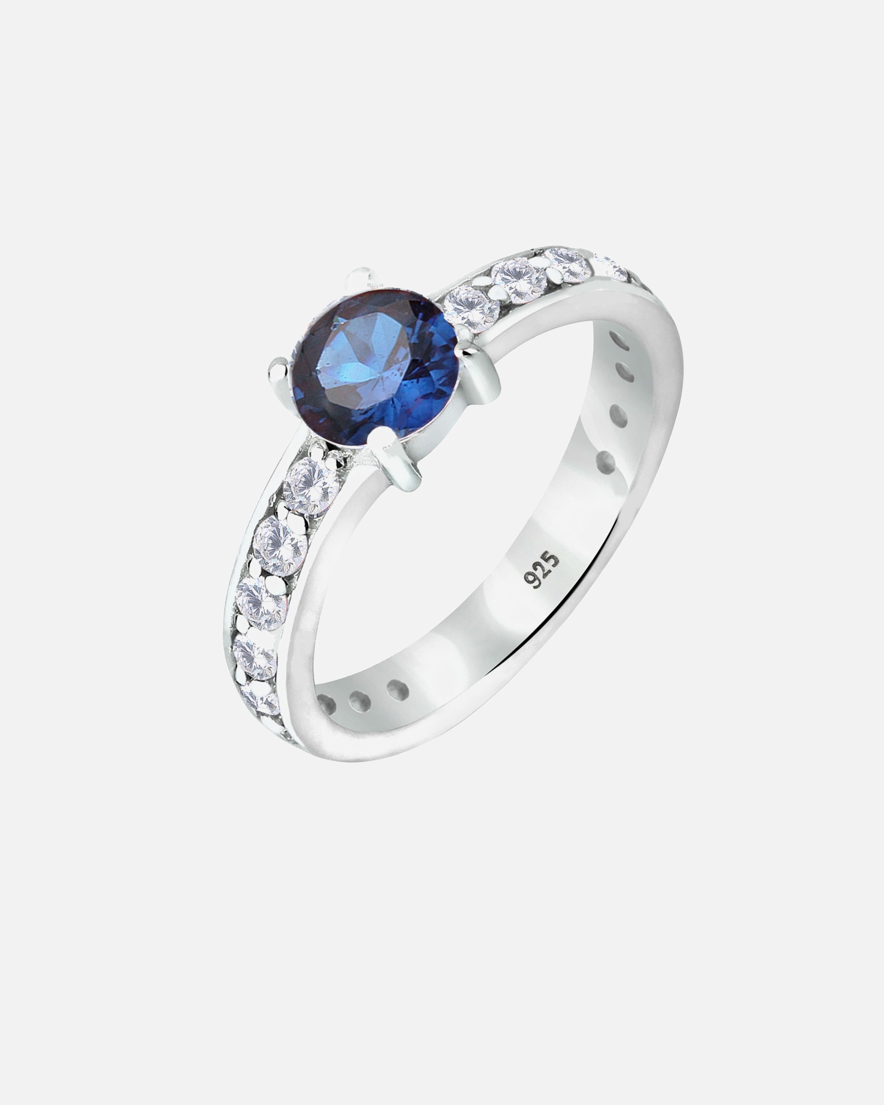 Pierścionek dla Kobieta Elli Damski soliter niebieski szafir z kryształami cyrkonii w srebrze 925 Sterling Silver 58