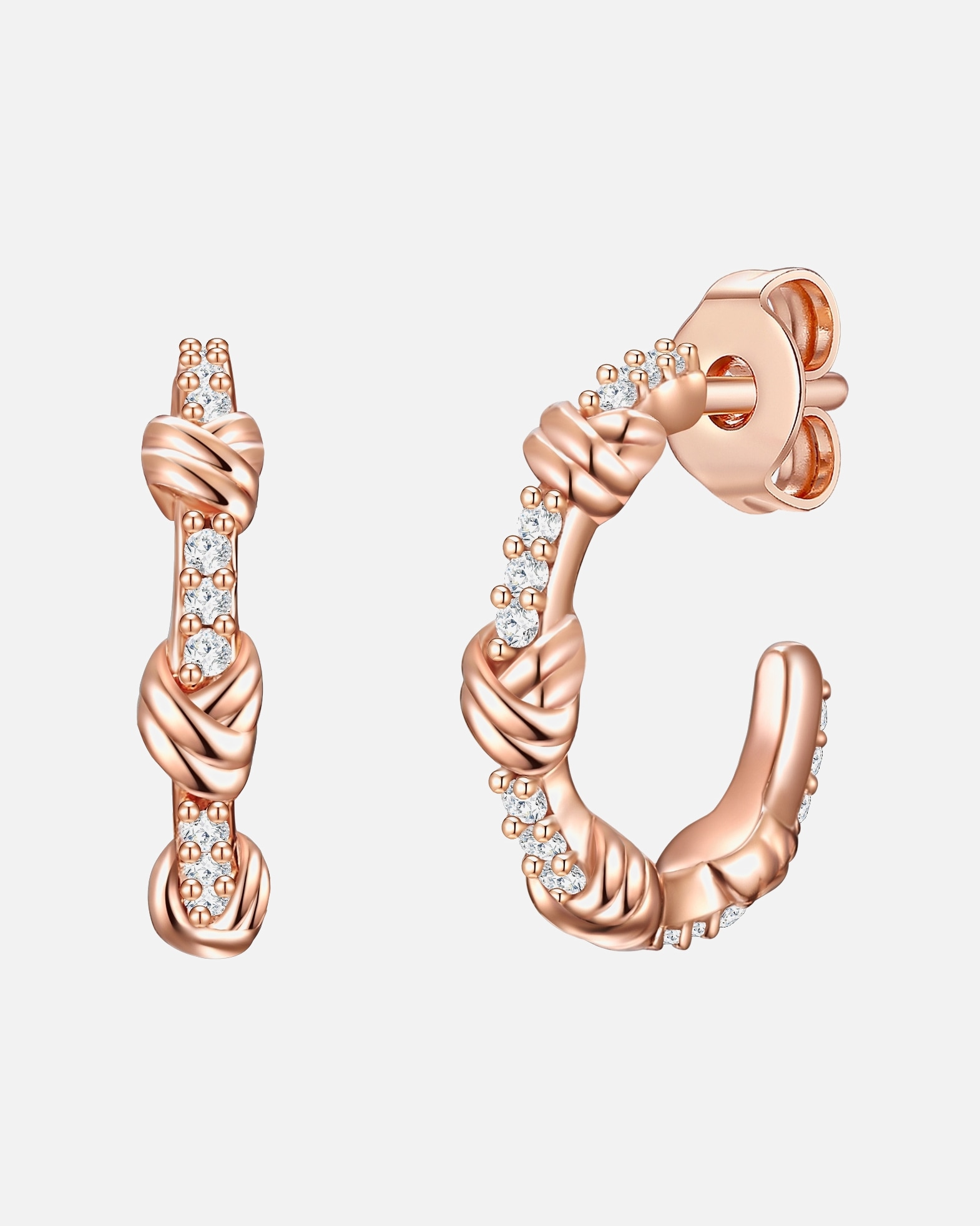 Kolczyki dla Kobieta Srebrne kolczyki kreole srebro wysokiej próby Cyrkonia różowe złoto 13,8 mm