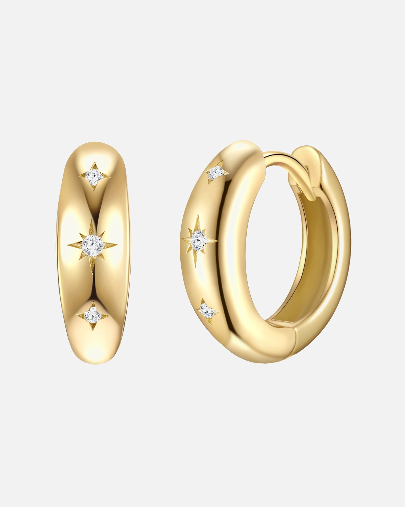 Obrączki dla Kobieta Kolczyki Gwiazda z Srebro wysokiej próby w Żółte złoto 12,6 mm