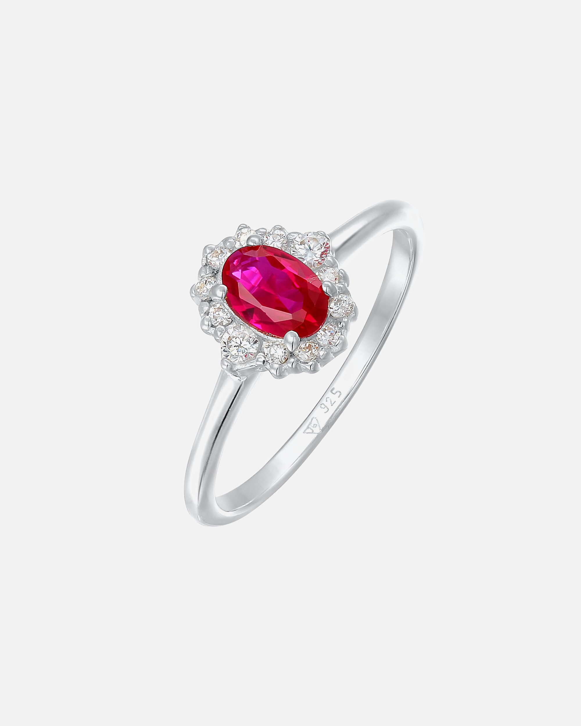 Pierścionek dla Kobieta Elli Damski koktajlowy owalny Elegancki z syntetycznym Rubinemem i cyrkonią w srebrze 925 Sterling Silver 52