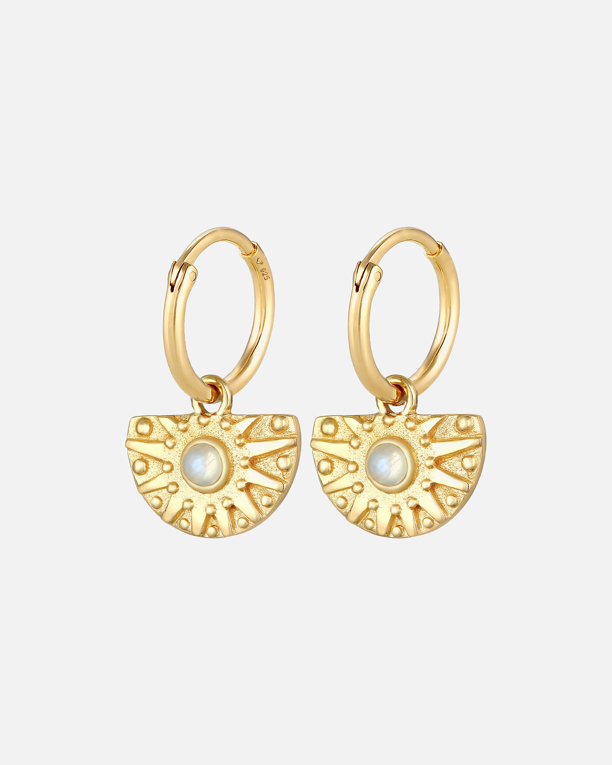 Obrączki dla Kobieta Elli PREMIUM Damskie kreole Vintage Ornament Trend Blogger z kamienia księżycowego w pozłacanym srebrze 925 Sterling Silver goldfarben