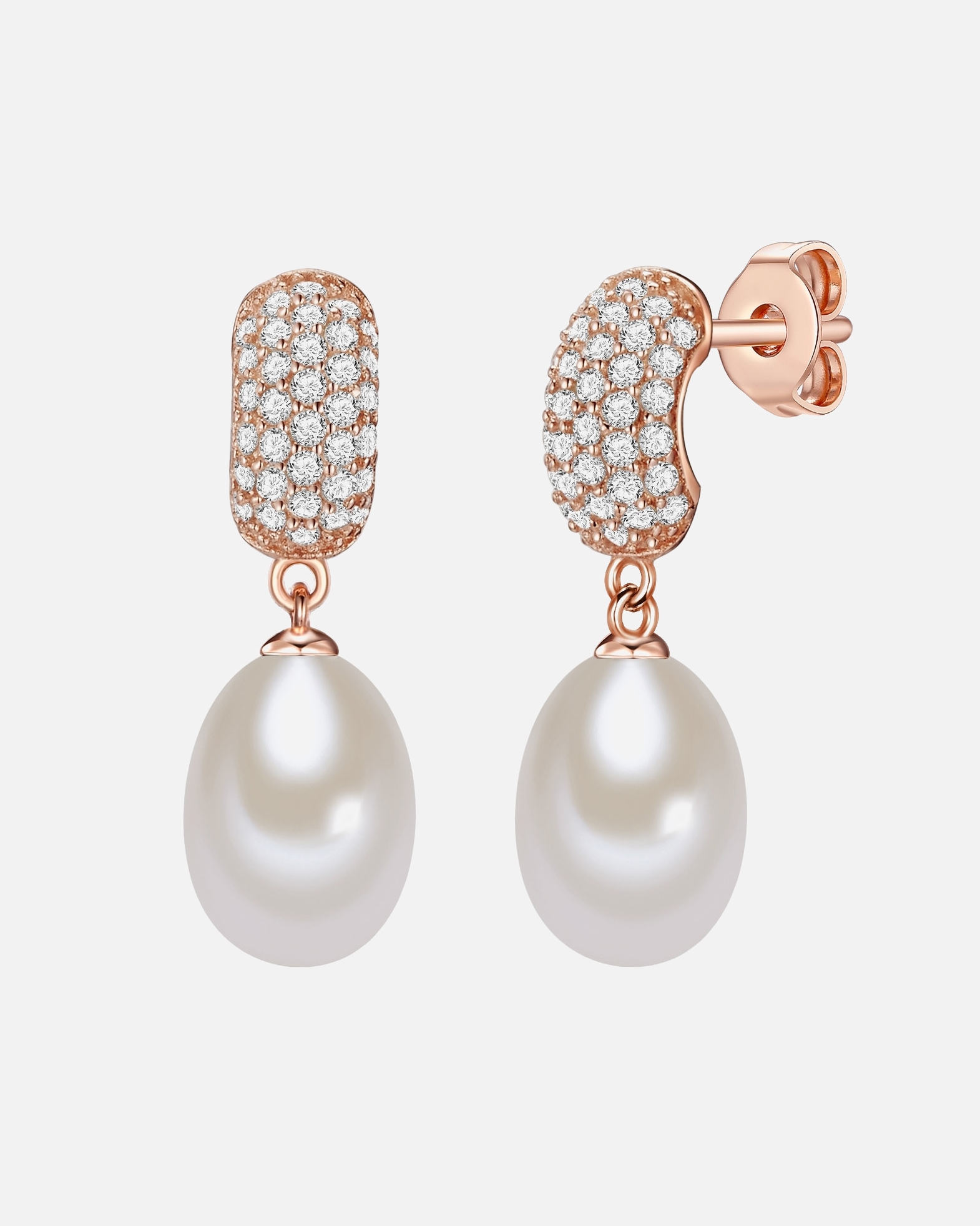 Kolczyki dla Kobieta Kolczyki sztyfty z perłą srebro wysokiej próby Cyrkonia Perła hodowlana słodkowodna różowe złoto 22,0 mm