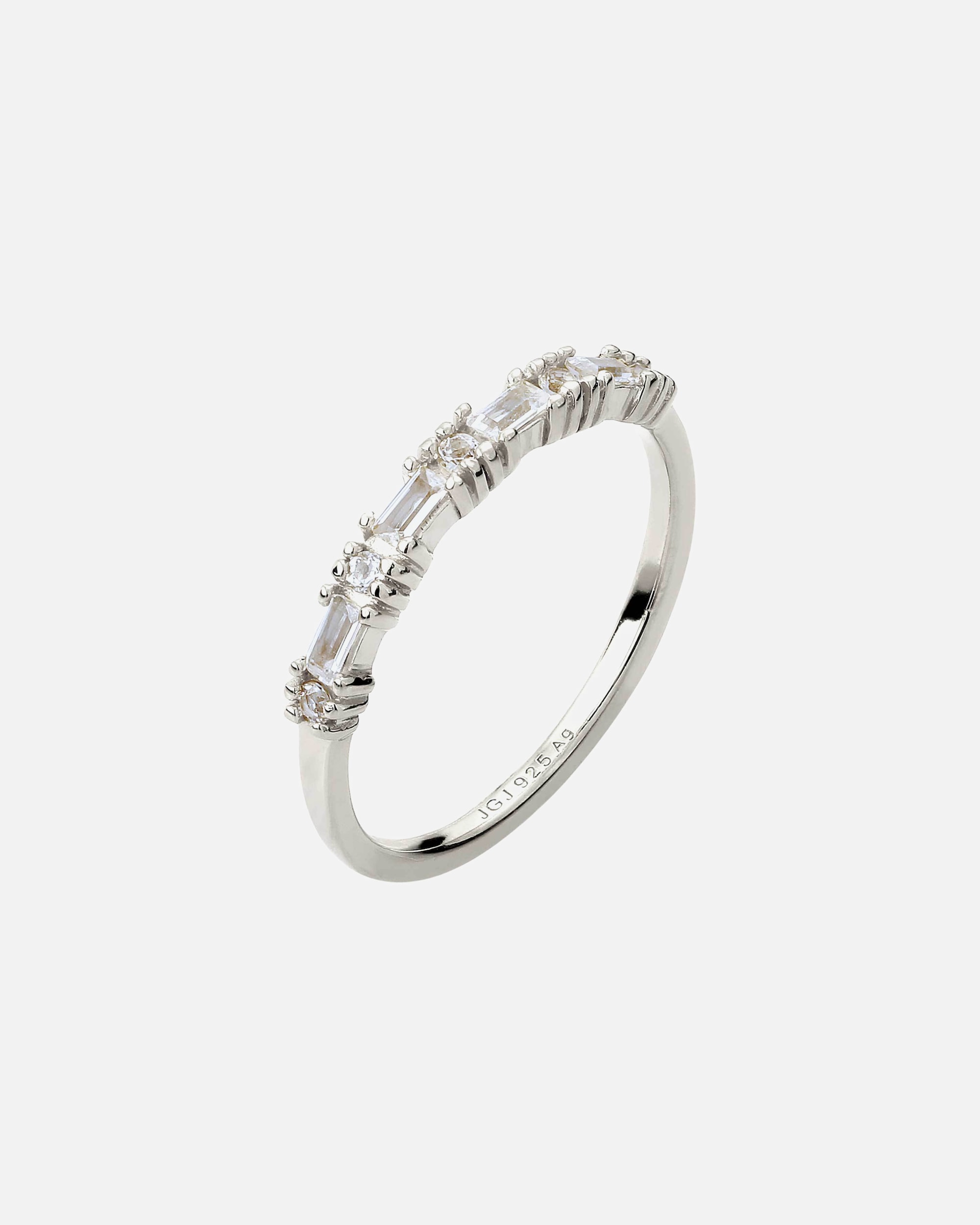 Pierścionek dla Kobieta Elli PREMIUM Pierścionek z Kamieniami Damski Topaz Szlif Bagietkowy Szlif Diamentowy Białe 925 Sterling Silver Stroje Wieczorowe 56