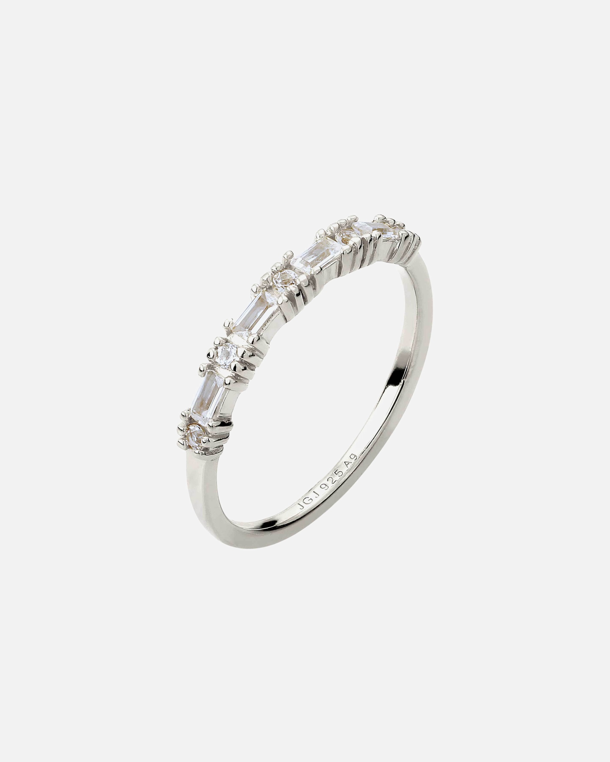 Pierścionek dla Kobieta Elli PREMIUM Pierścionek z Kamieniami Damski Topaz Szlif Bagietkowy Szlif Diamentowy Białe 925 Sterling Silver Stroje Wieczorowe 52