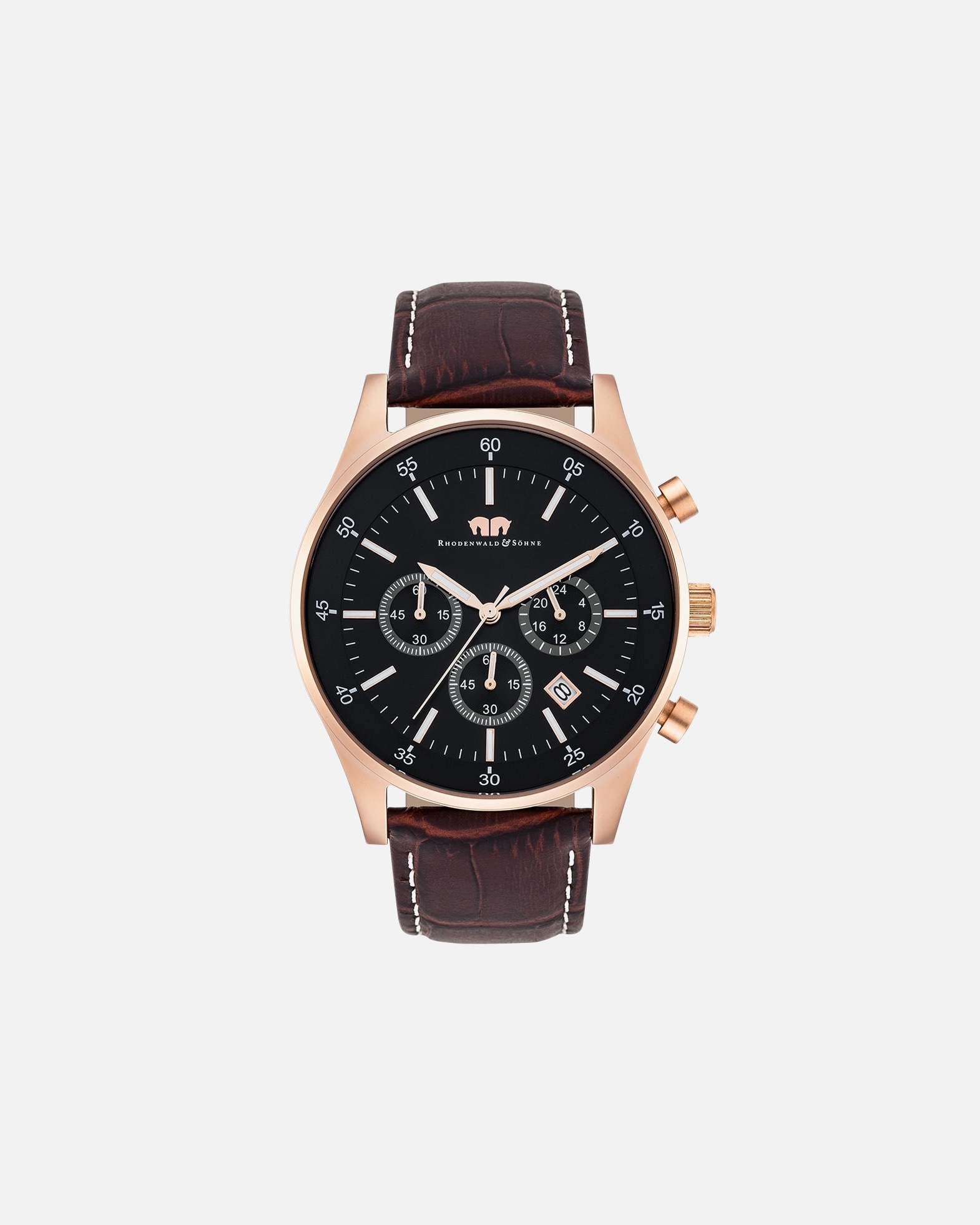 Zegar dla Mężczyzna Rhodenwald & Söhne Chronograf Goodwill Różowy złoty Skóra naturalna Ciemnobrazowy 45,0 mm