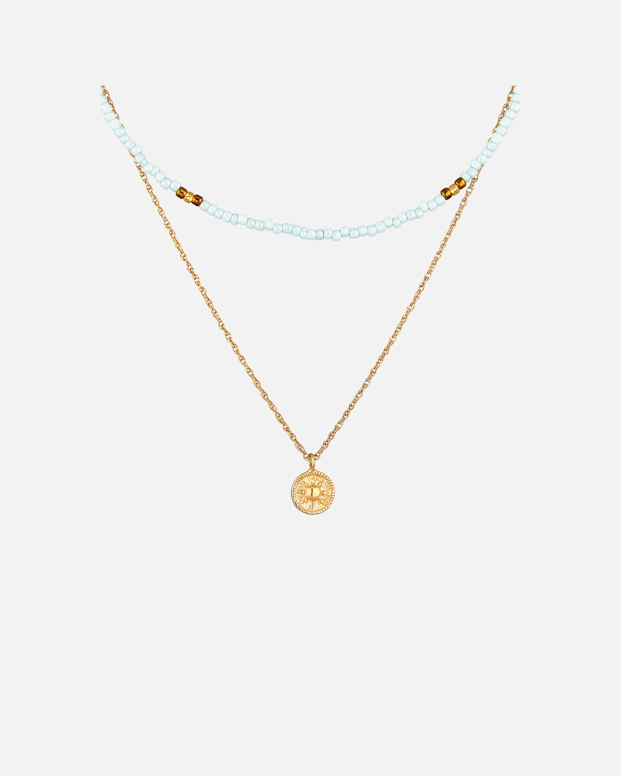 Naszyjnik dla Kobieta Elli Damski Choker warstwowy Koraliki Słońce w srebrze 925 Sterling Silver pozłacane 36