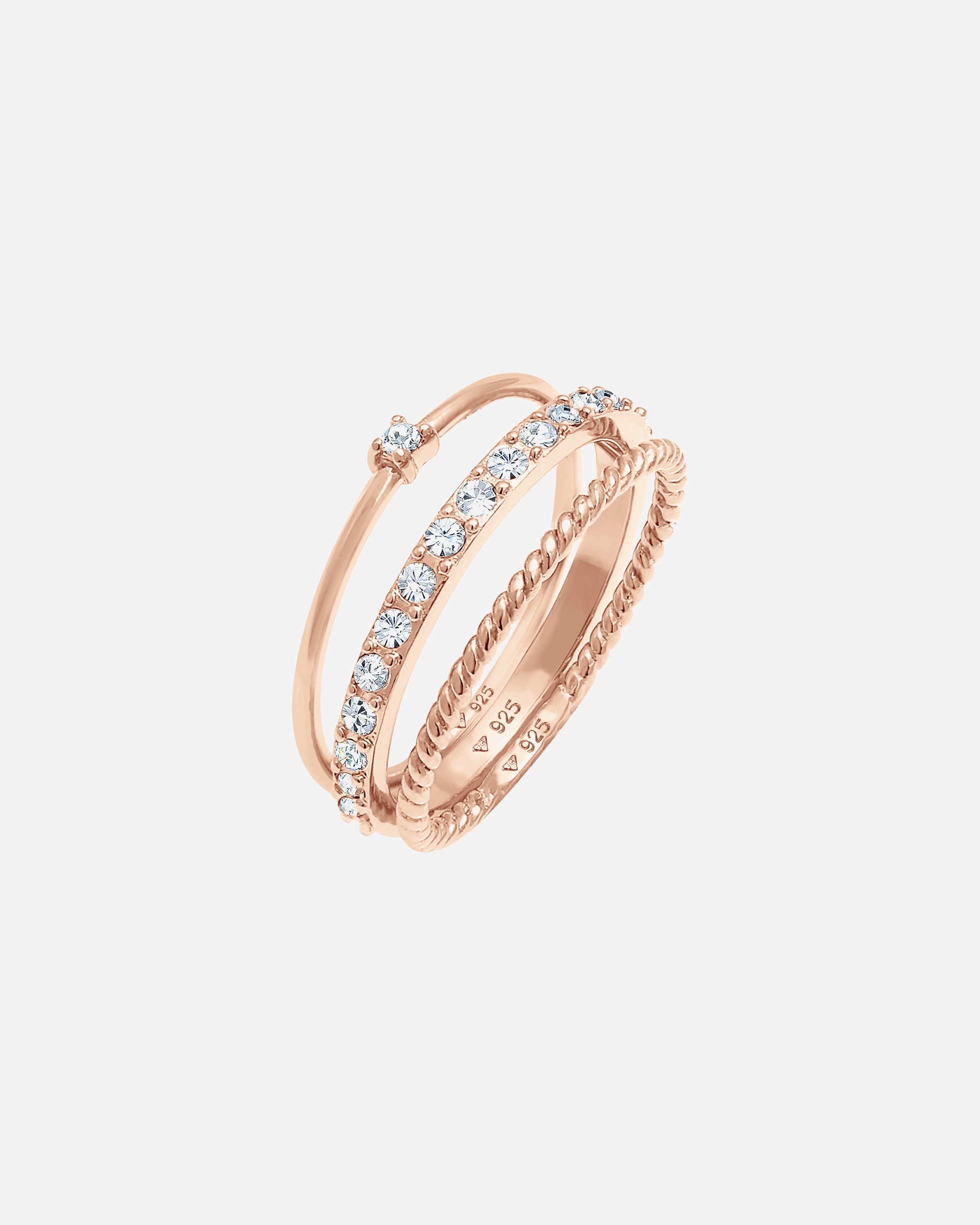 Pierścionek dla Kobieta Elli Damskie do łączenia elegancki, świąteczny, warstwowy z kryształami, srebro próby 925 Sterling Silver 56